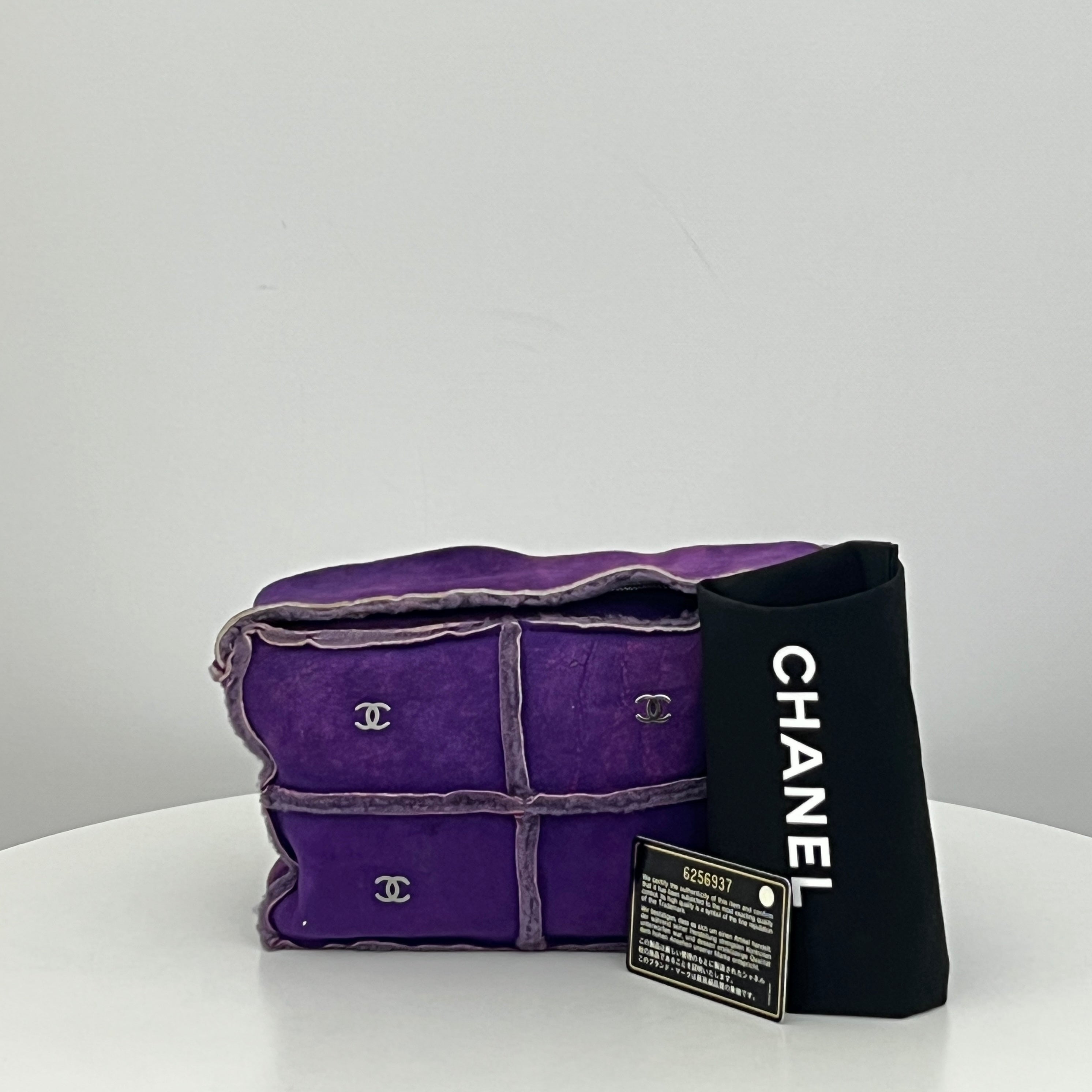 CHANEL Purple Shearling Sheepskin Shoulder Bag