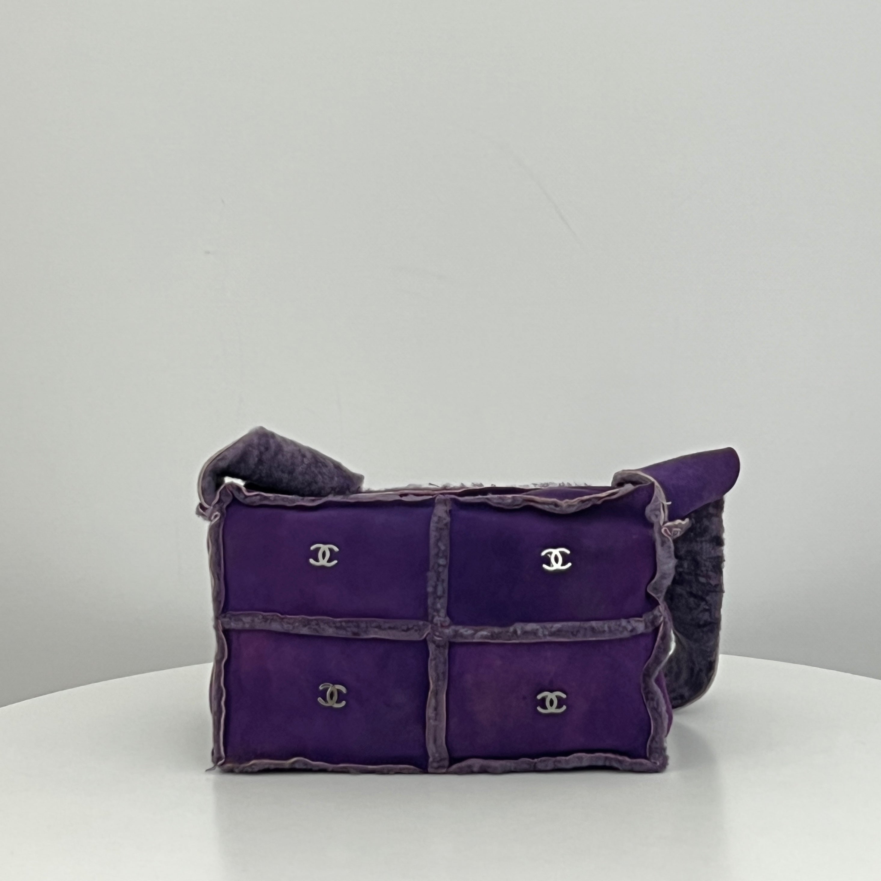 CHANEL Purple Shearling Sheepskin Shoulder Bag