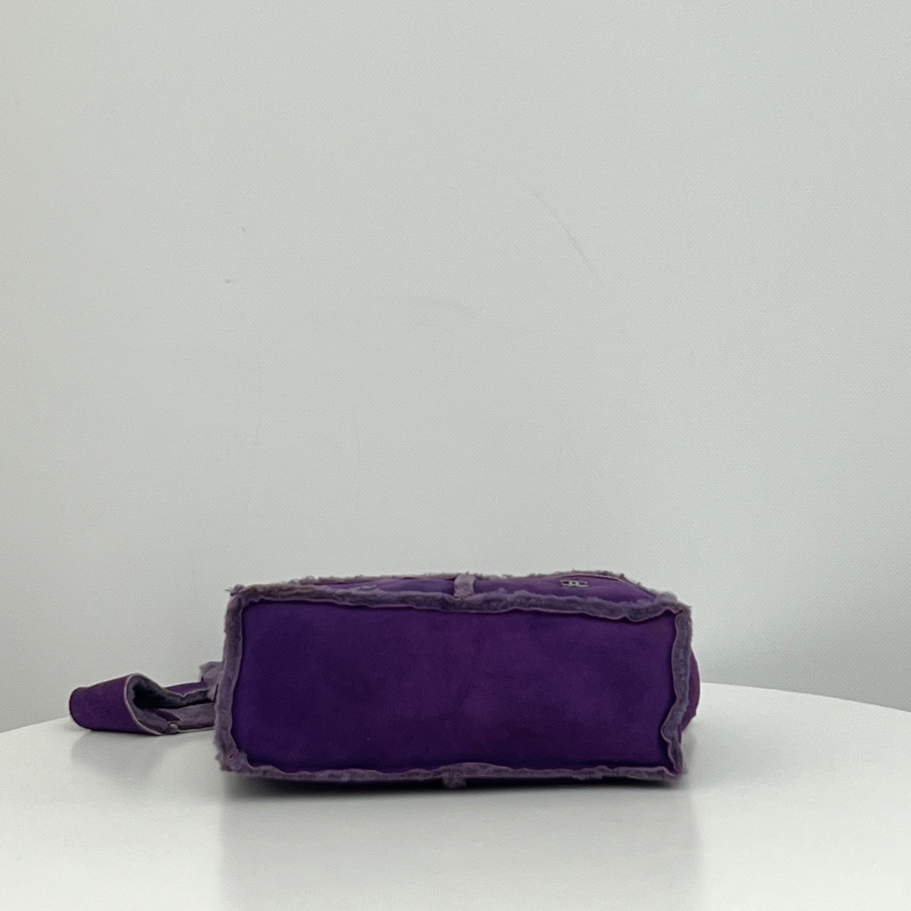 CHANEL Purple Shearling Sheepskin Shoulder Bag