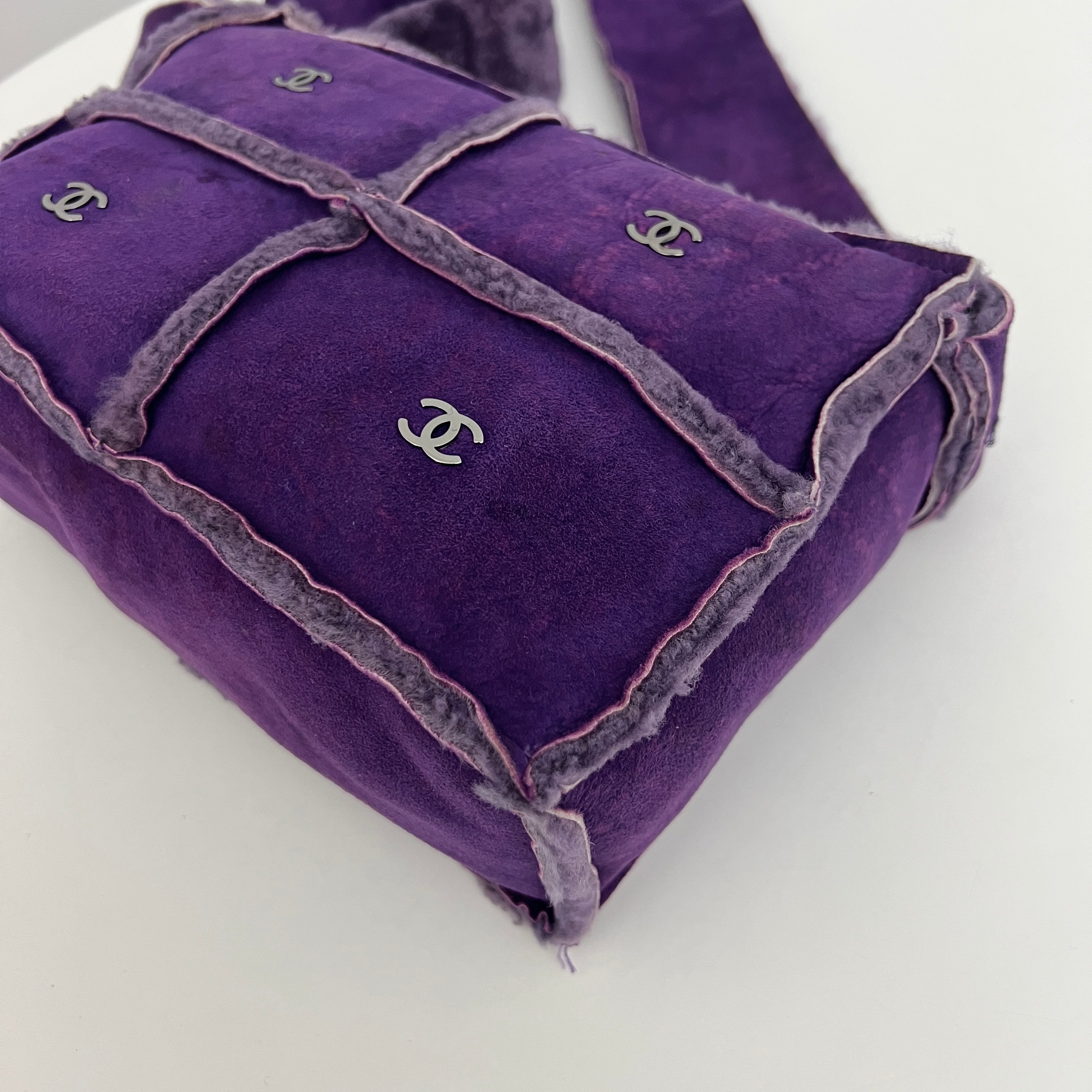 CHANEL Purple Shearling Sheepskin Shoulder Bag