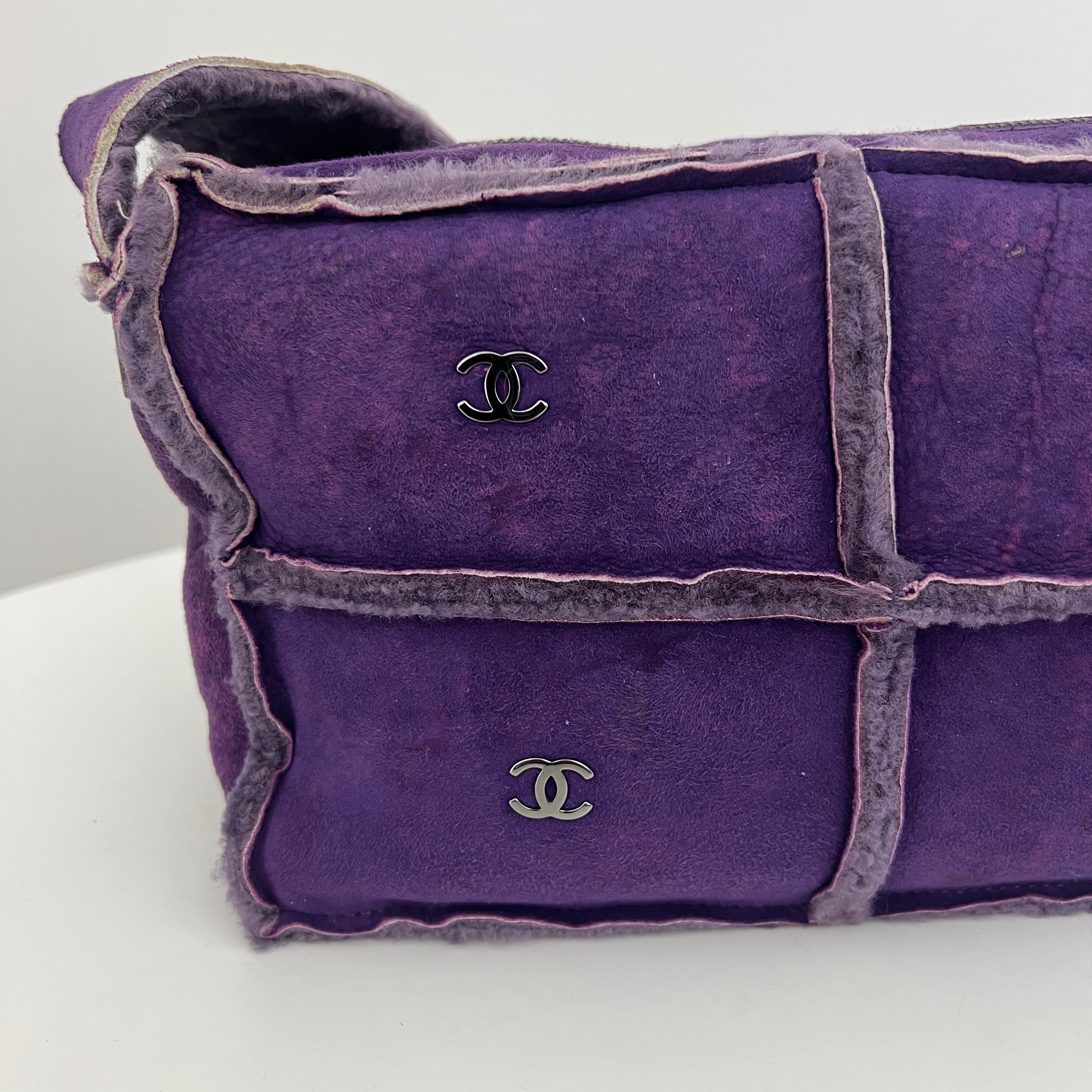 CHANEL Purple Shearling Sheepskin Shoulder Bag