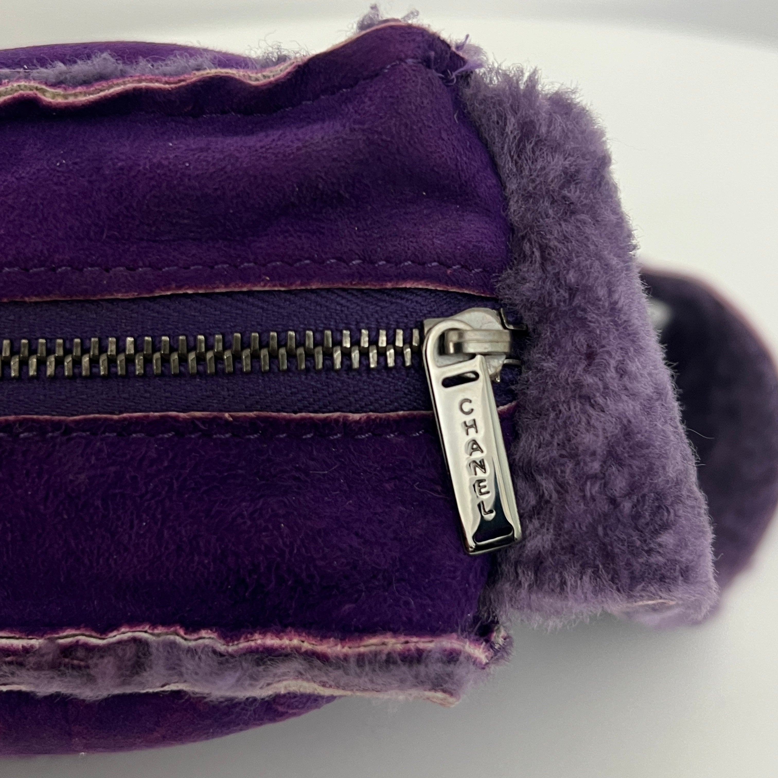 CHANEL Purple Shearling Sheepskin Shoulder Bag