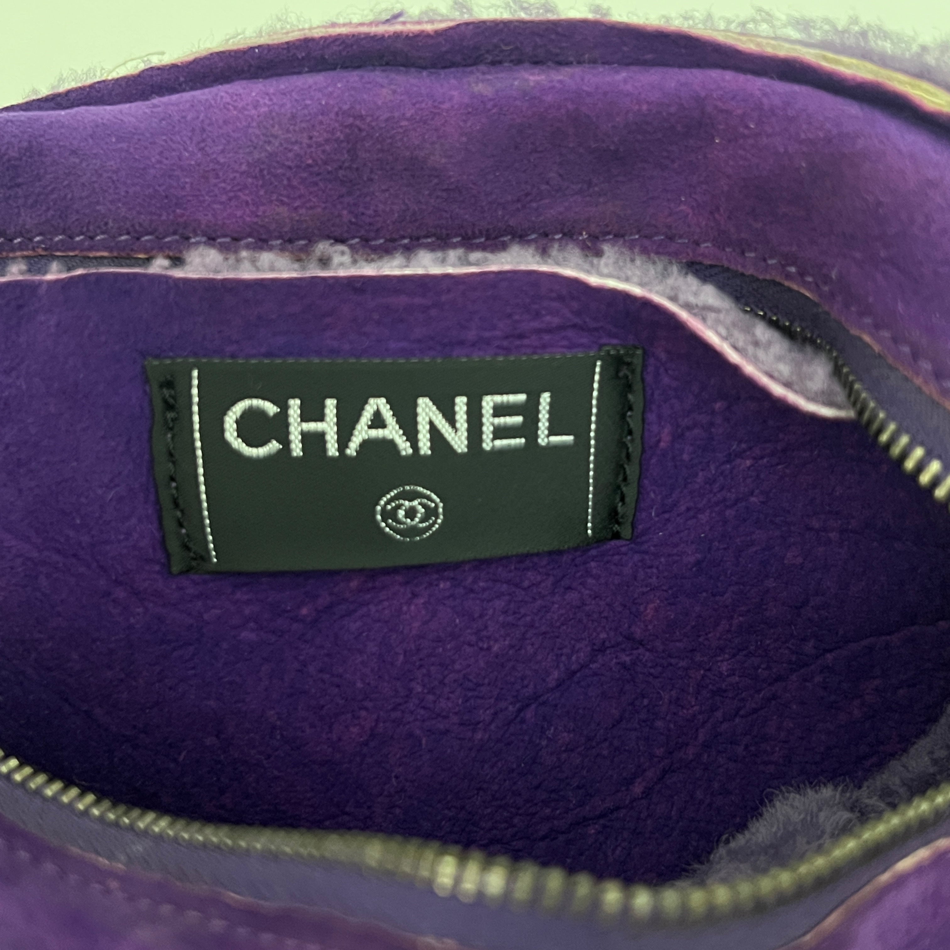 CHANEL Purple Shearling Sheepskin Shoulder Bag