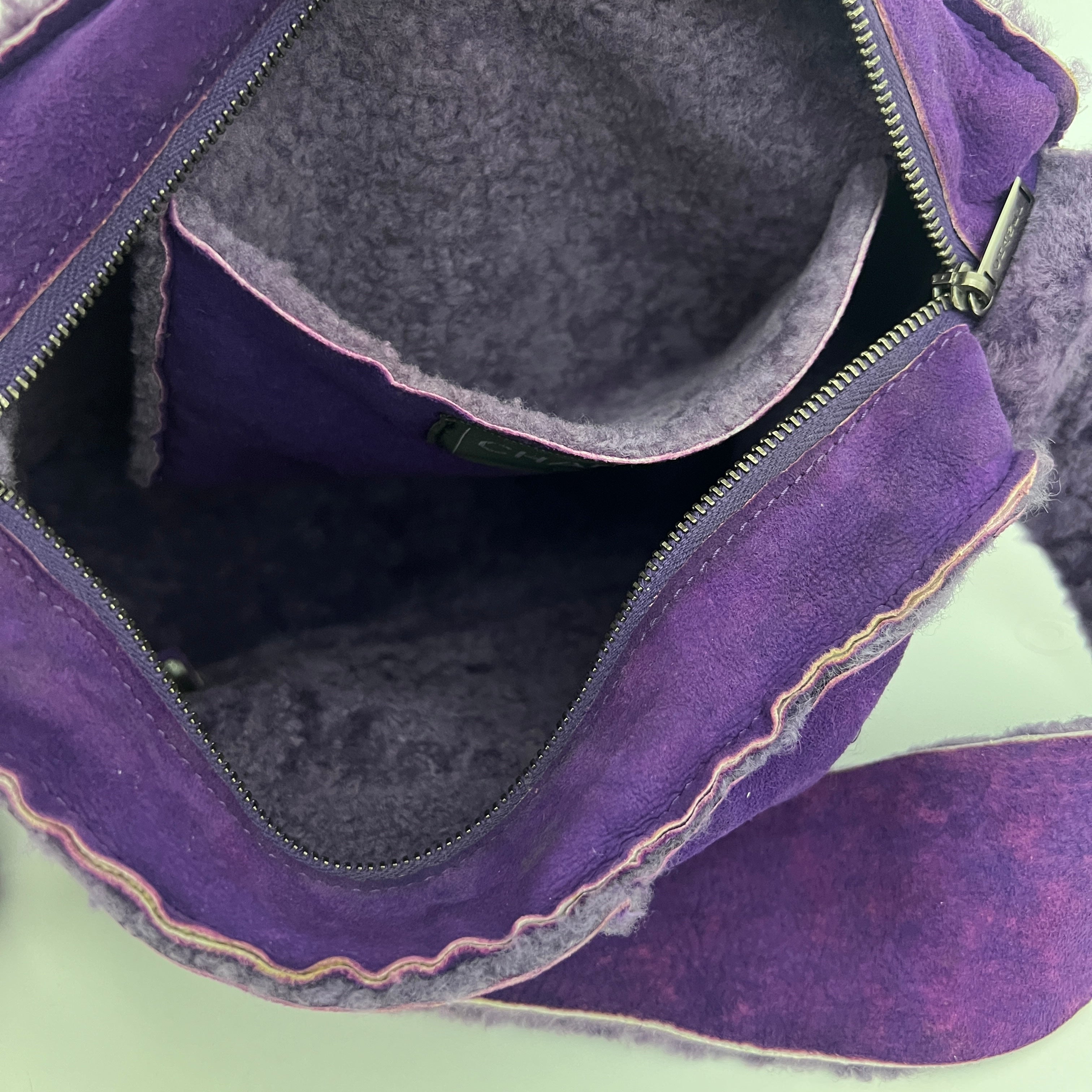 CHANEL Purple Shearling Sheepskin Shoulder Bag