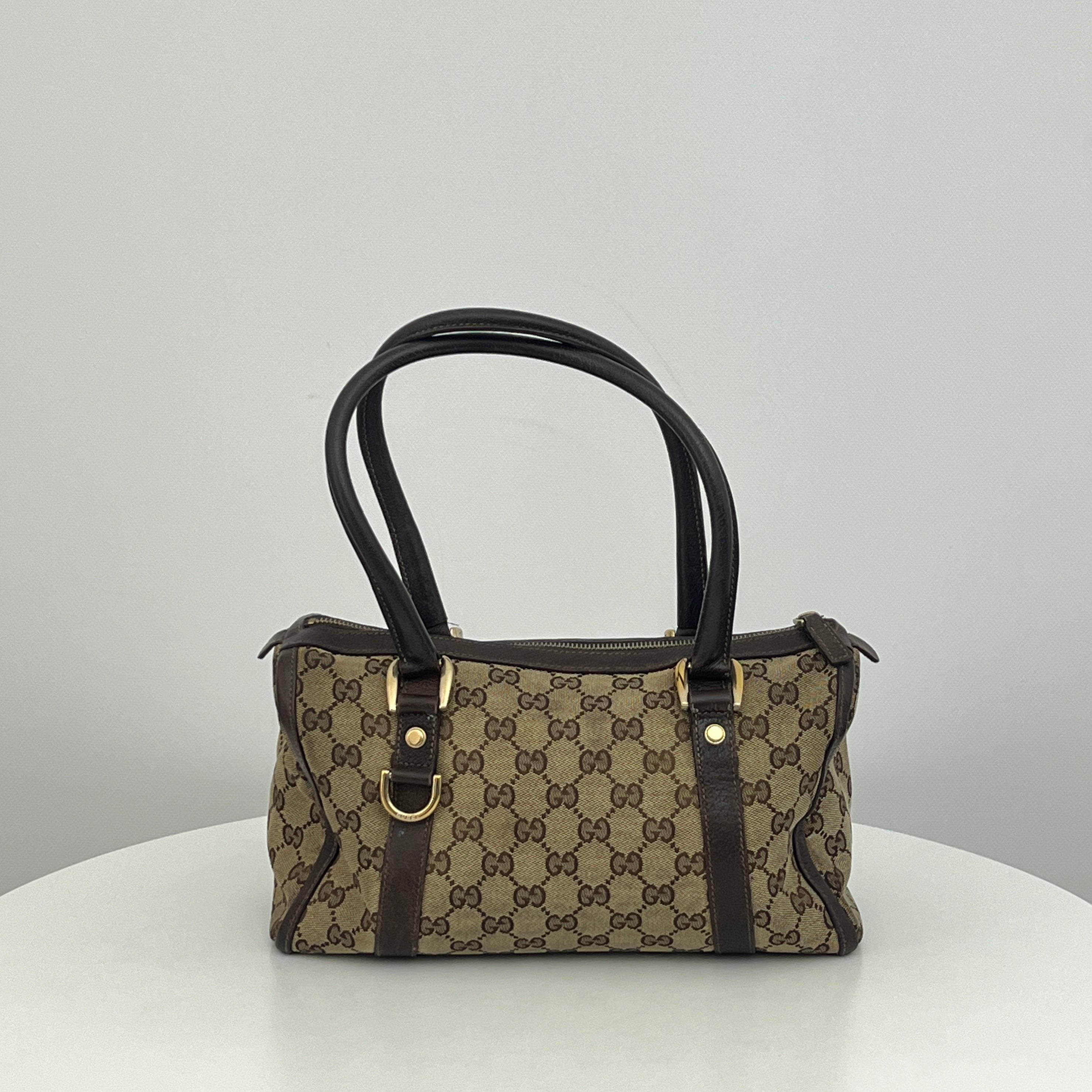 GUCCI Mini Abbey Boston bag in brown canvas and leather