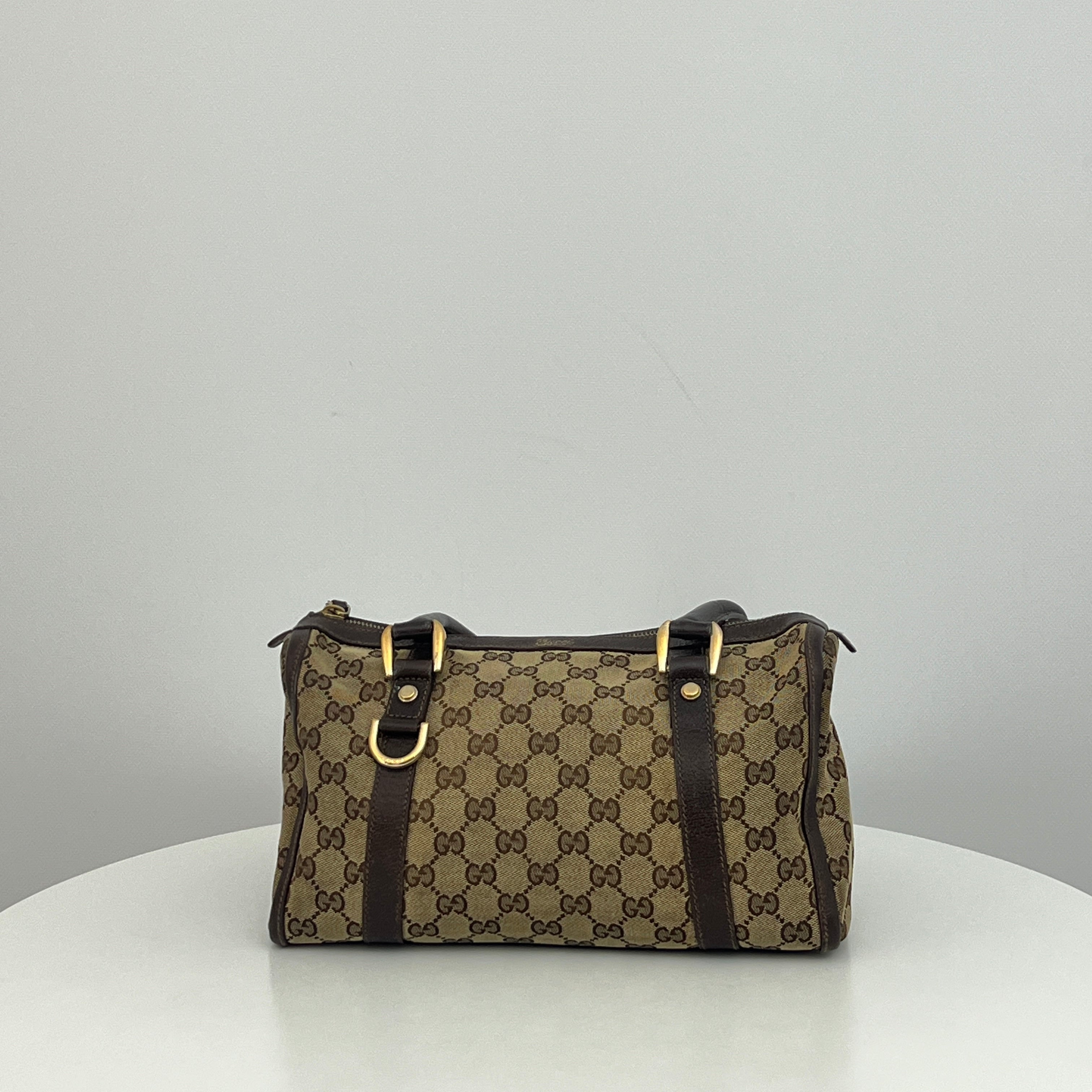 GUCCI Mini Abbey Boston bag in brown canvas and leather