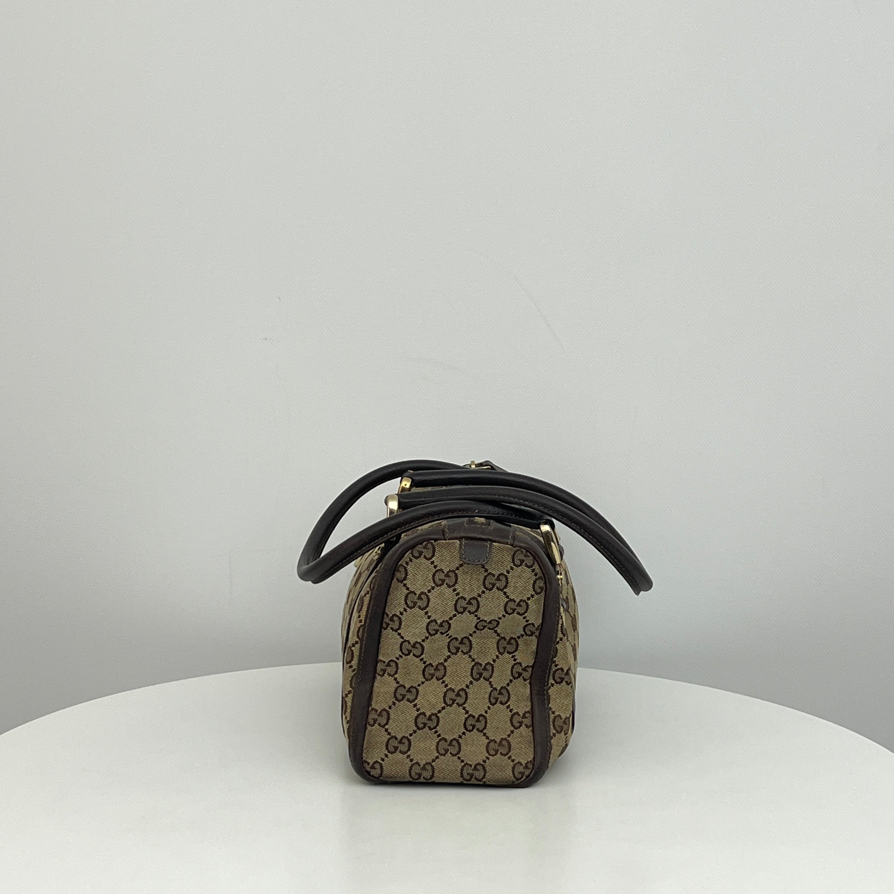 GUCCI Mini Abbey Boston bag in brown canvas and leather