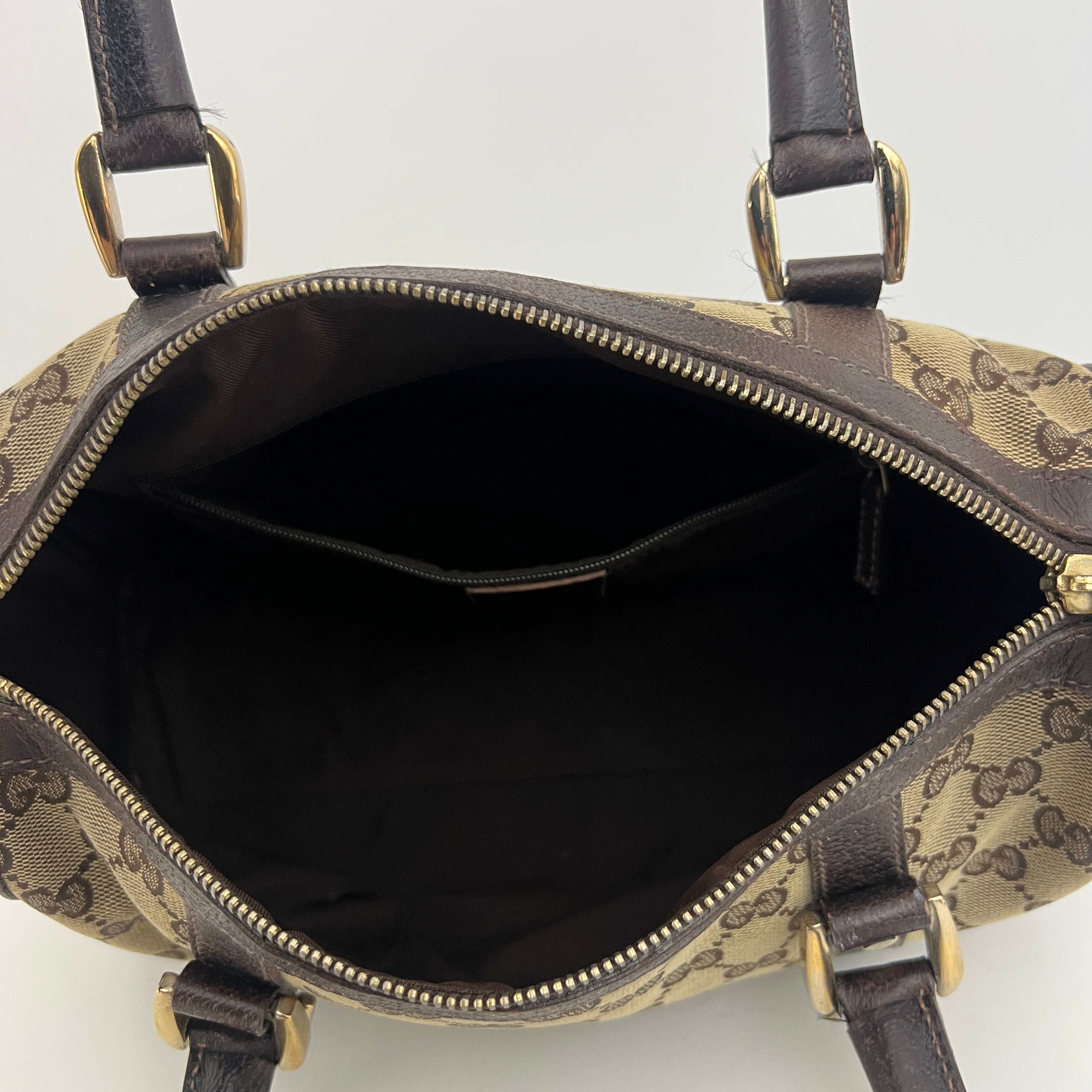 GUCCI Mini Abbey Boston bag in brown canvas and leather