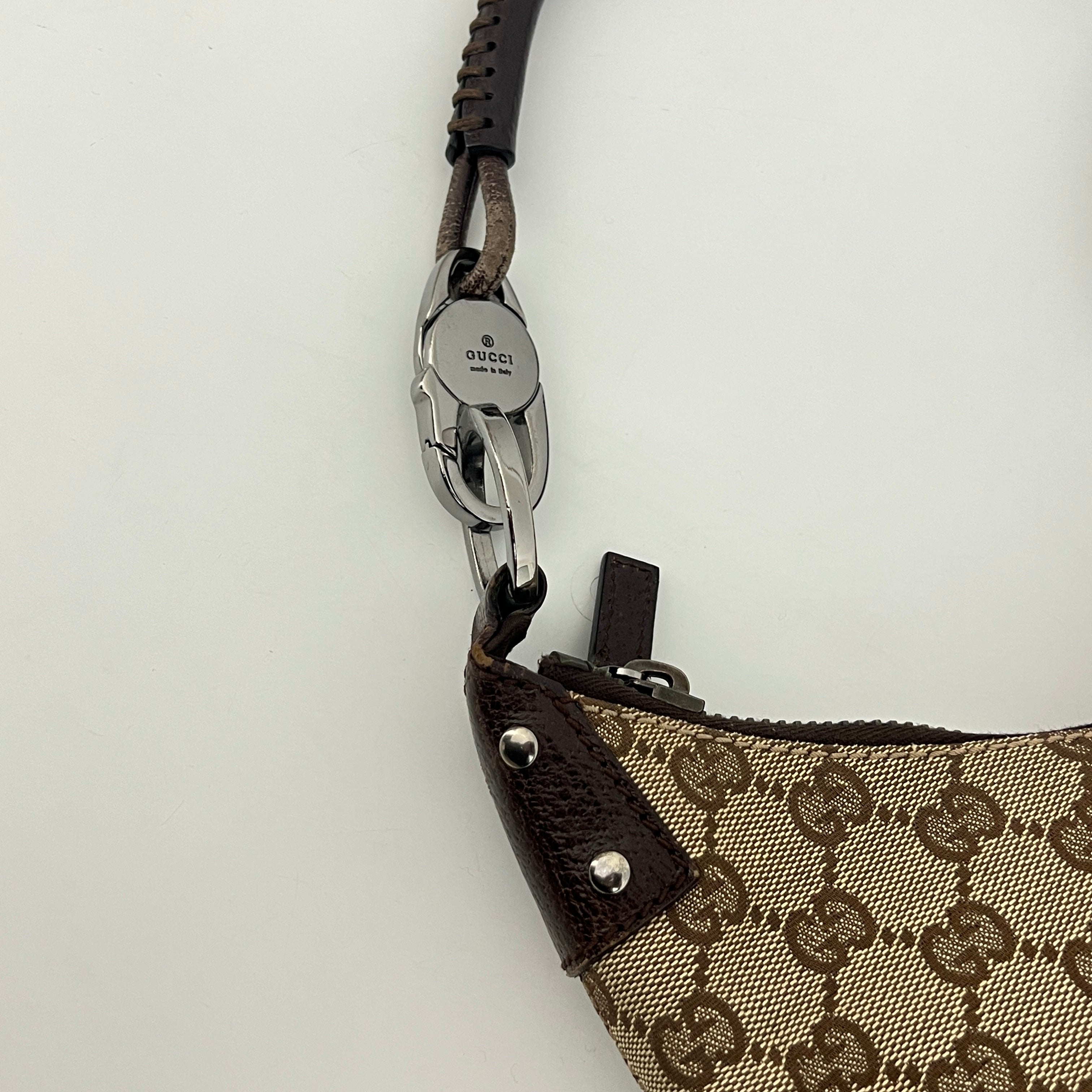 GUCCI Hobo Bag GG Canvas and Brown Leather