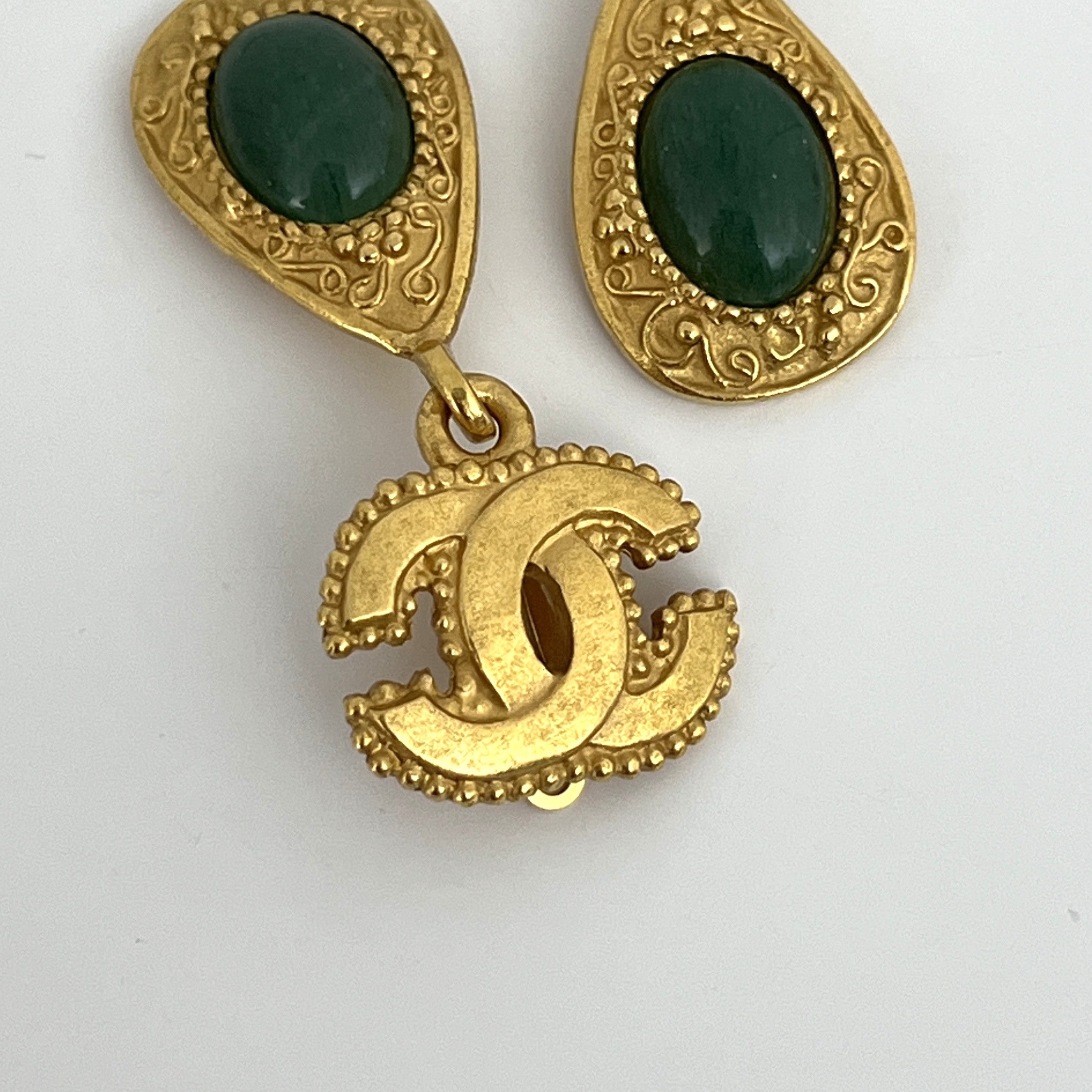 CHANEL Turquoise CC Clip-On Earrings