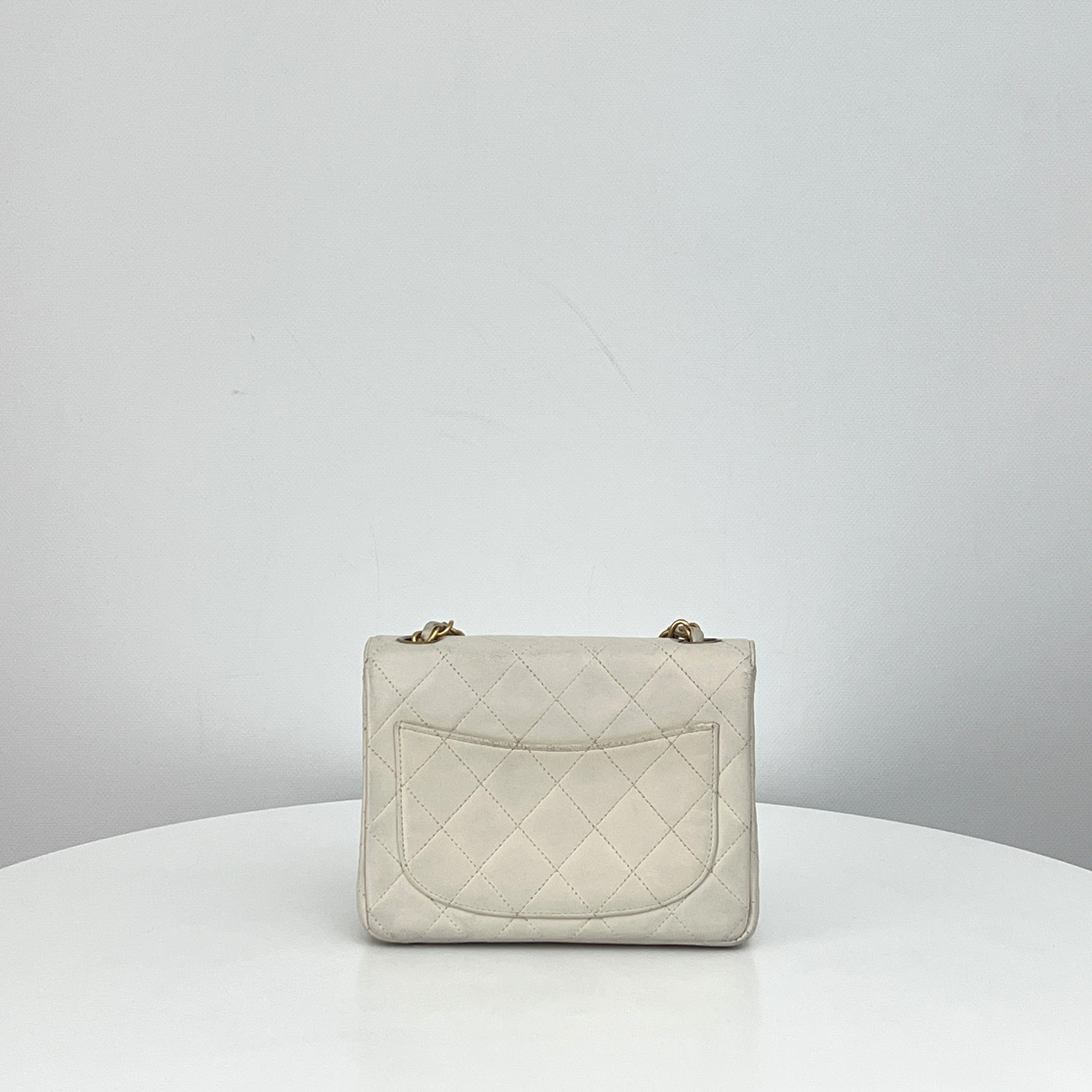 CHANEL Classic Mini Square Flap Shoulder Bag Beige Lambskin