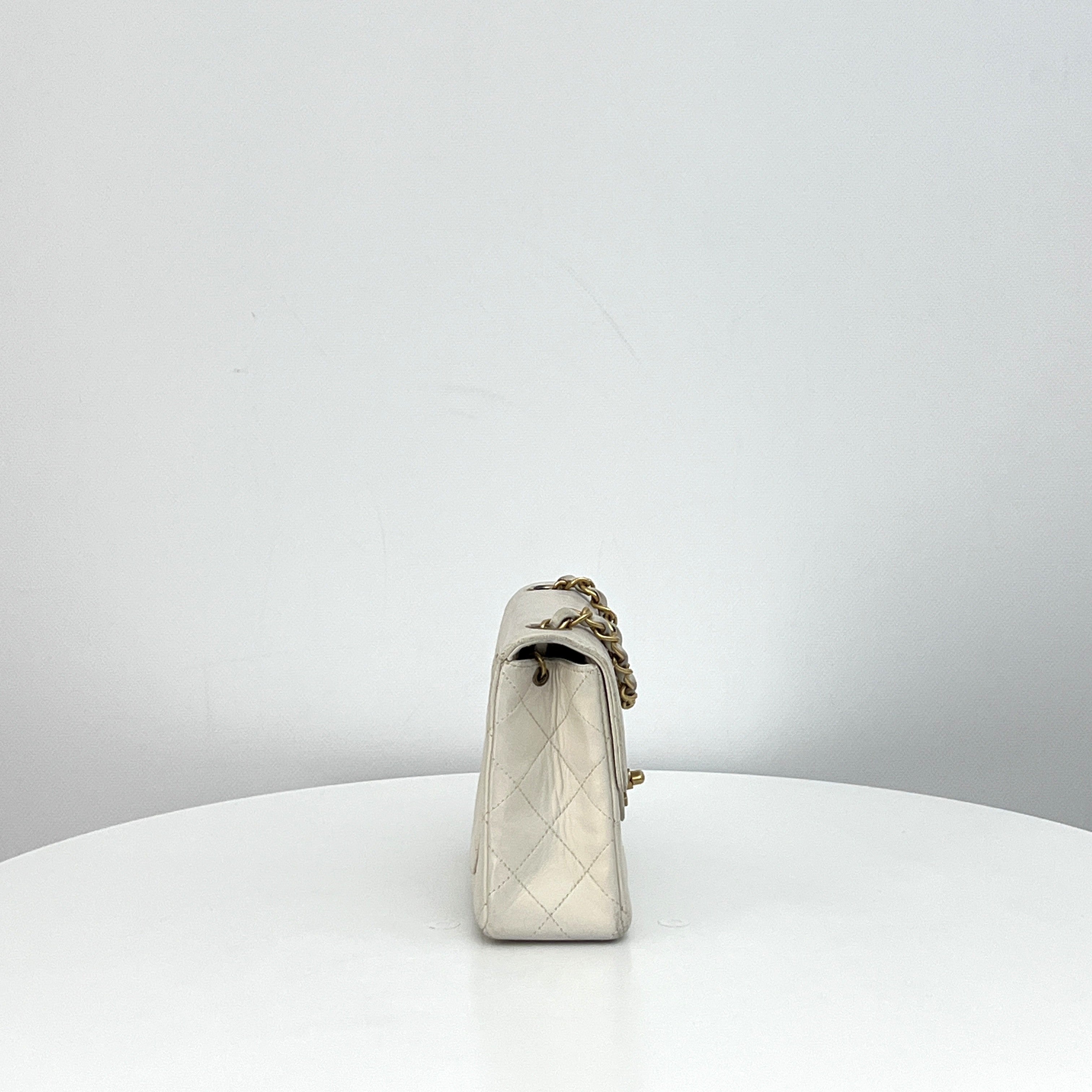 CHANEL Classic Mini Square Flap Shoulder Bag Beige Lambskin