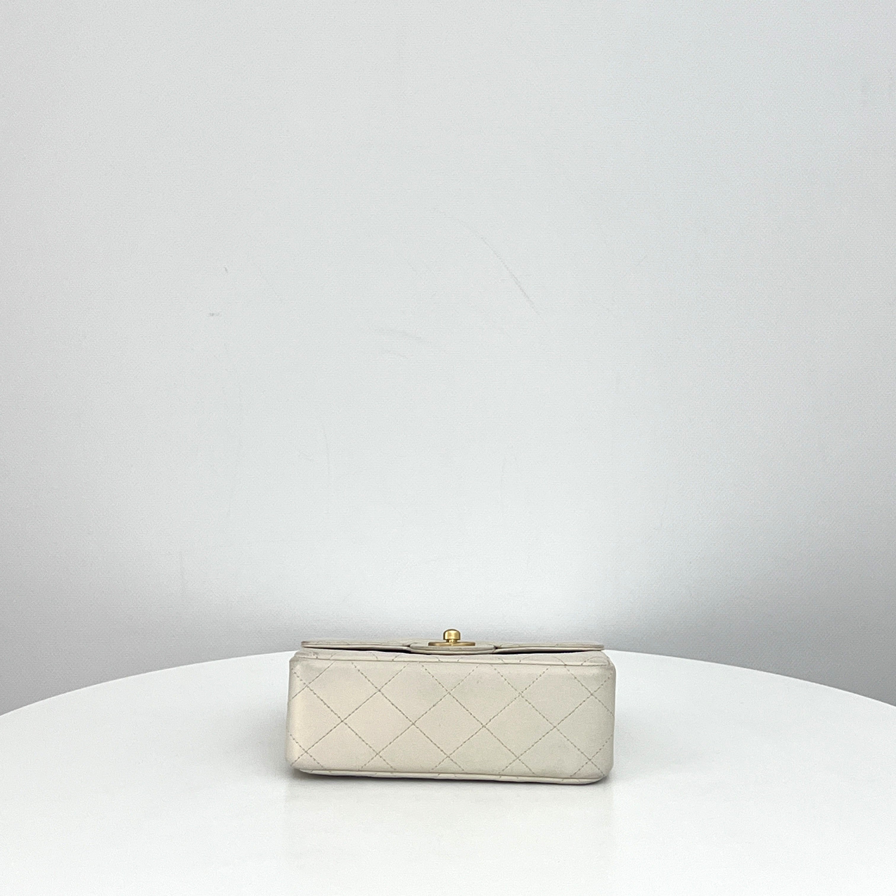 CHANEL Classic Mini Square Flap Shoulder Bag Beige Lambskin
