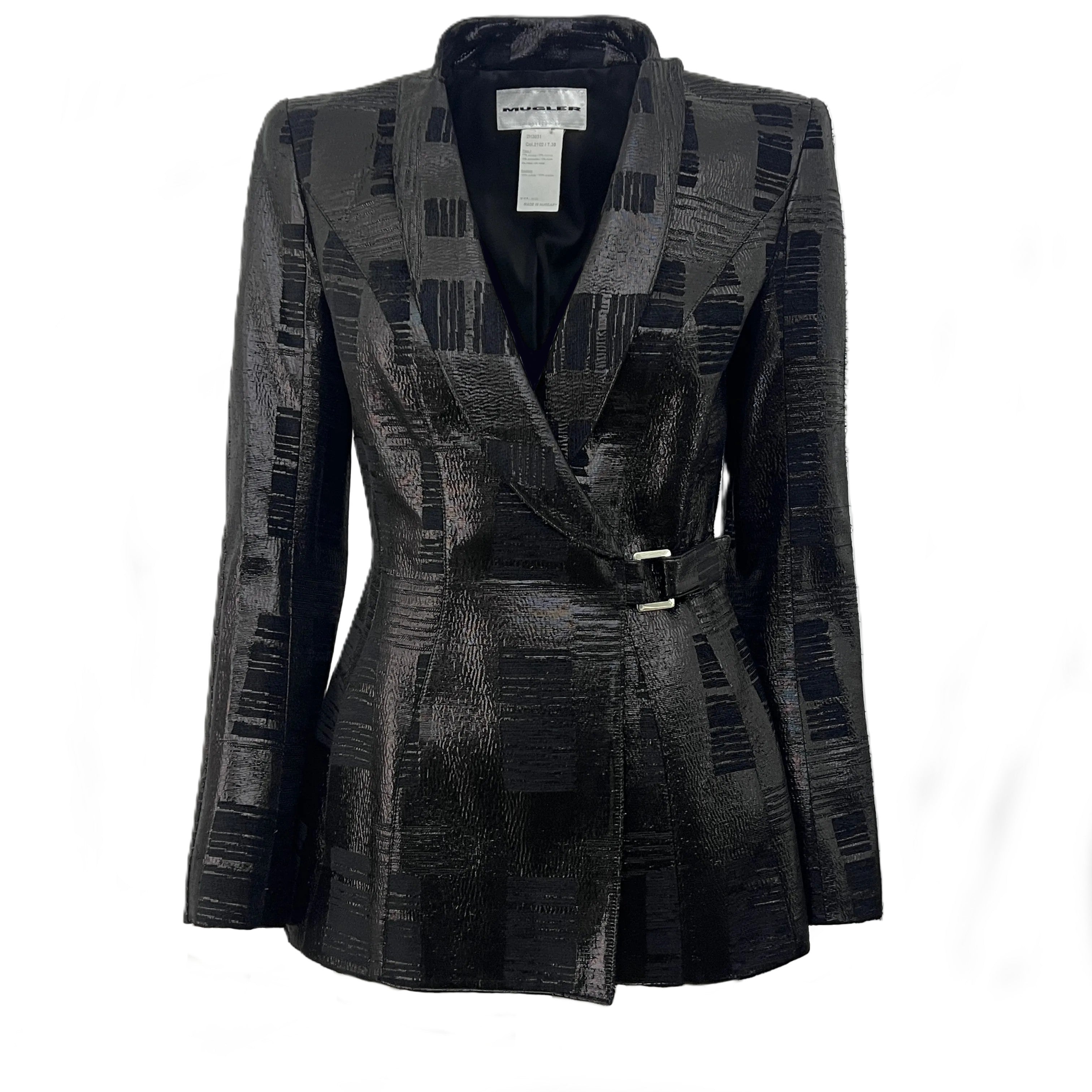 Veste Mugler vintage circa 1990 noire en viscose et nylon