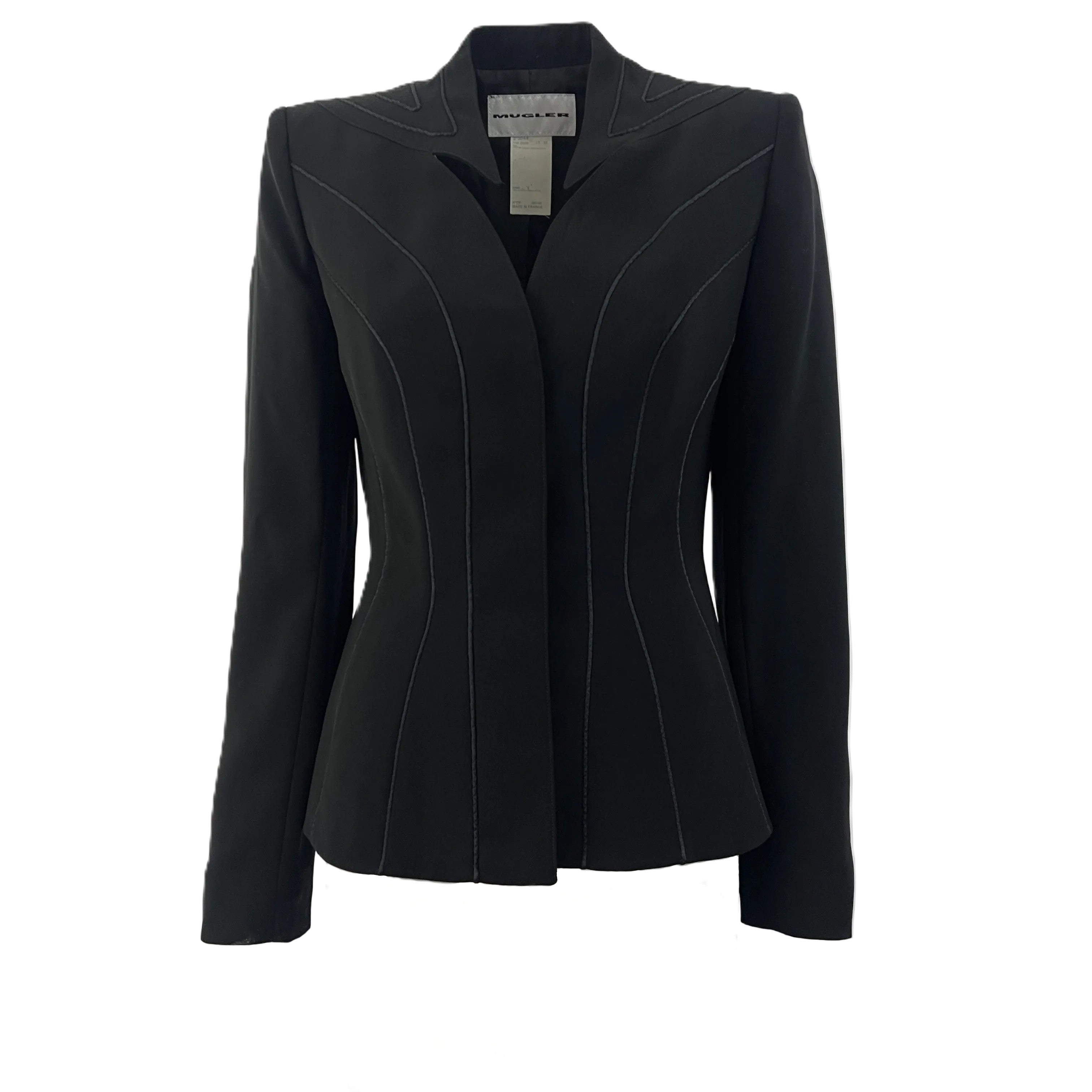Veste Mugler vintage circa 2000 noir à coupe et col structurés