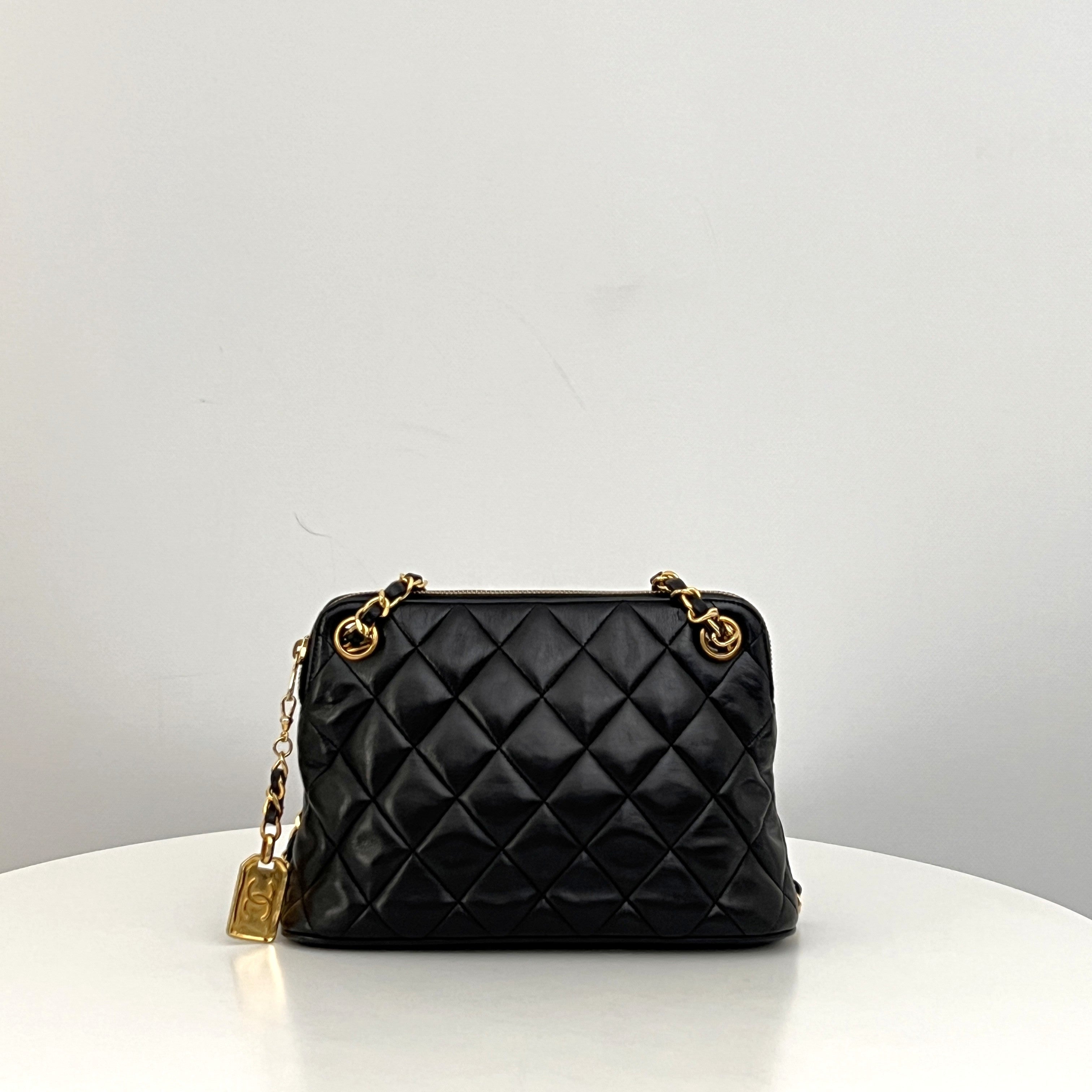 CHANEL Matelassé Charm Chain Bag Black Lambskin Circa 1990