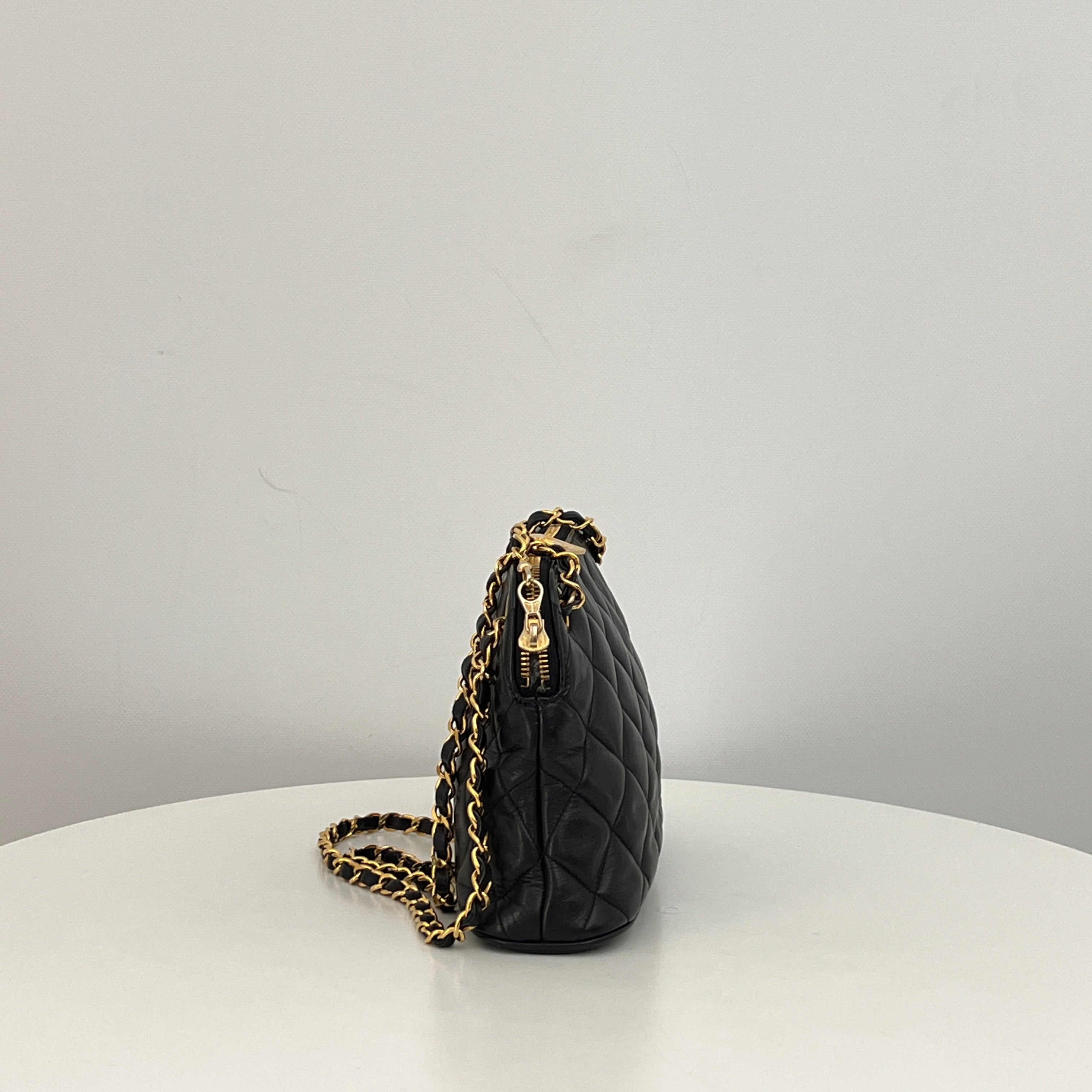 CHANEL Matelassé Charm Chain Bag Black Lambskin Circa 1990