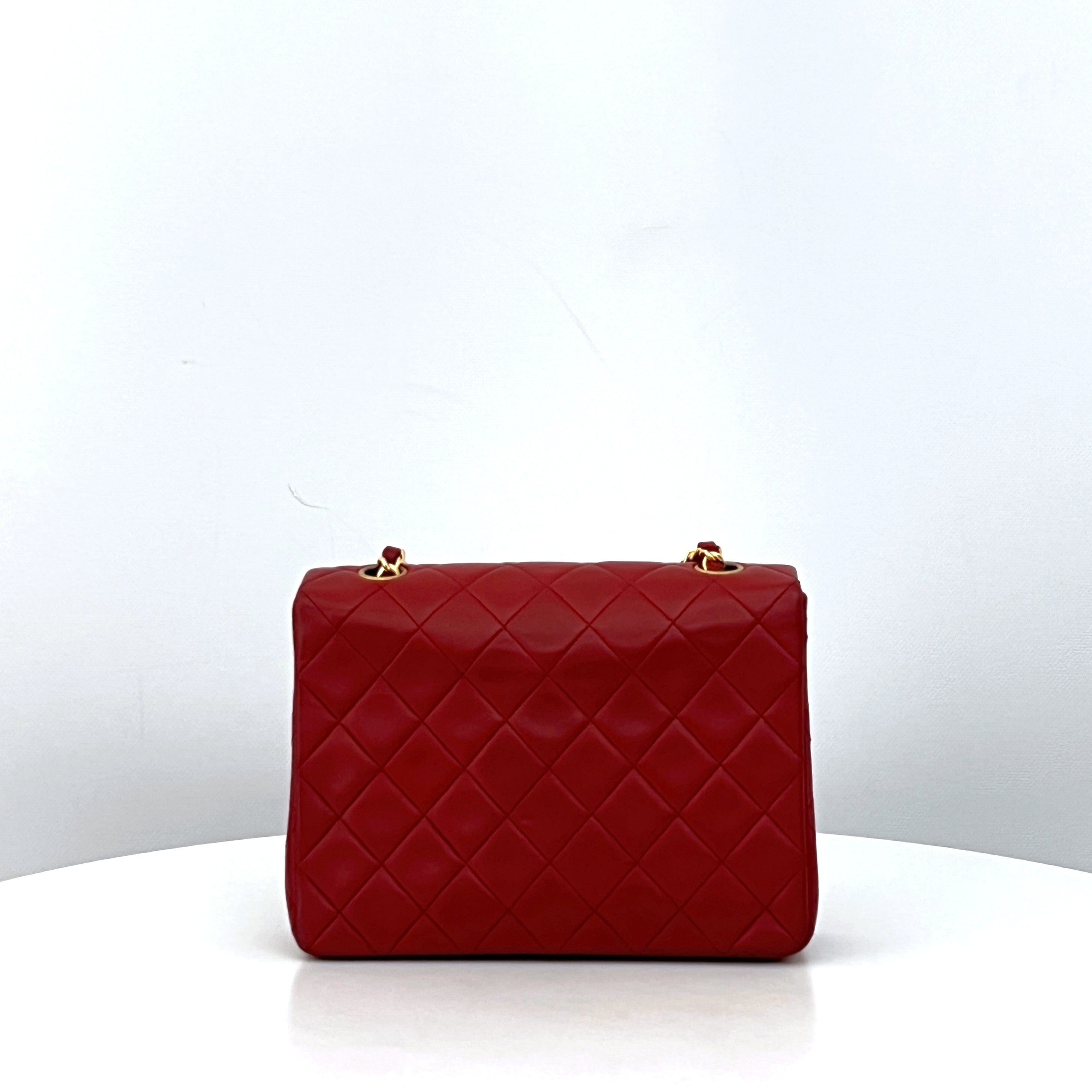 CHANEL Classic Mini Rectangular Shoulder Bag Red Lambskin 1989-1991