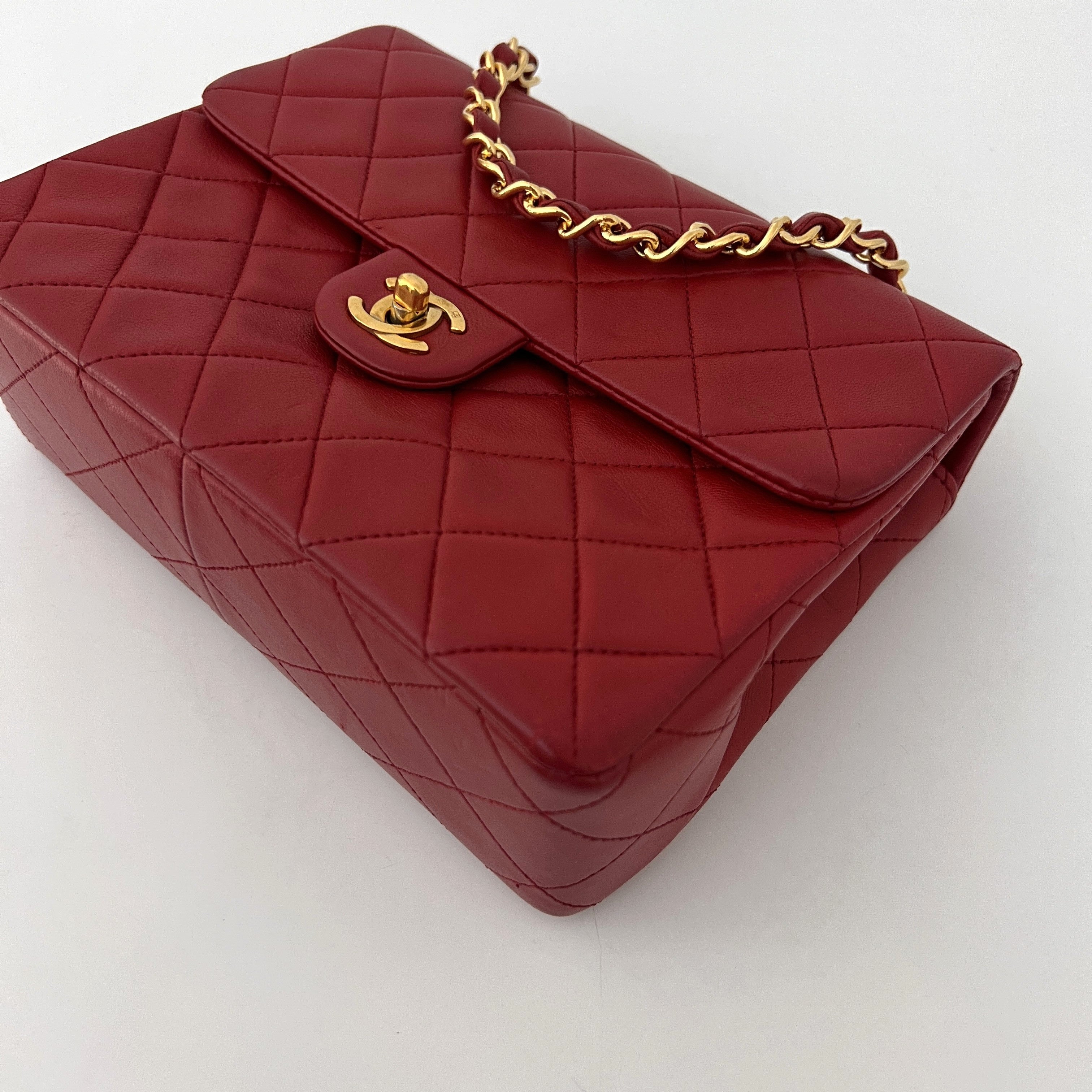 CHANEL Classic Mini Rectangular Shoulder Bag Red Lambskin 1989-1991