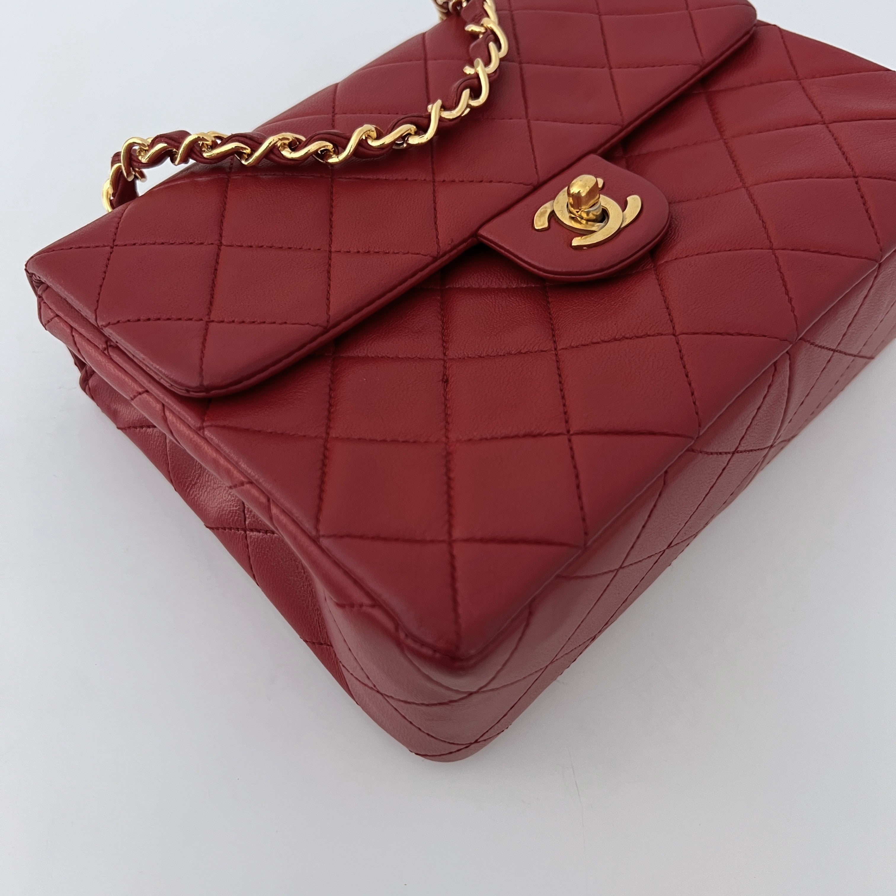 CHANEL Classic Mini Rectangular Shoulder Bag Red Lambskin 1989-1991