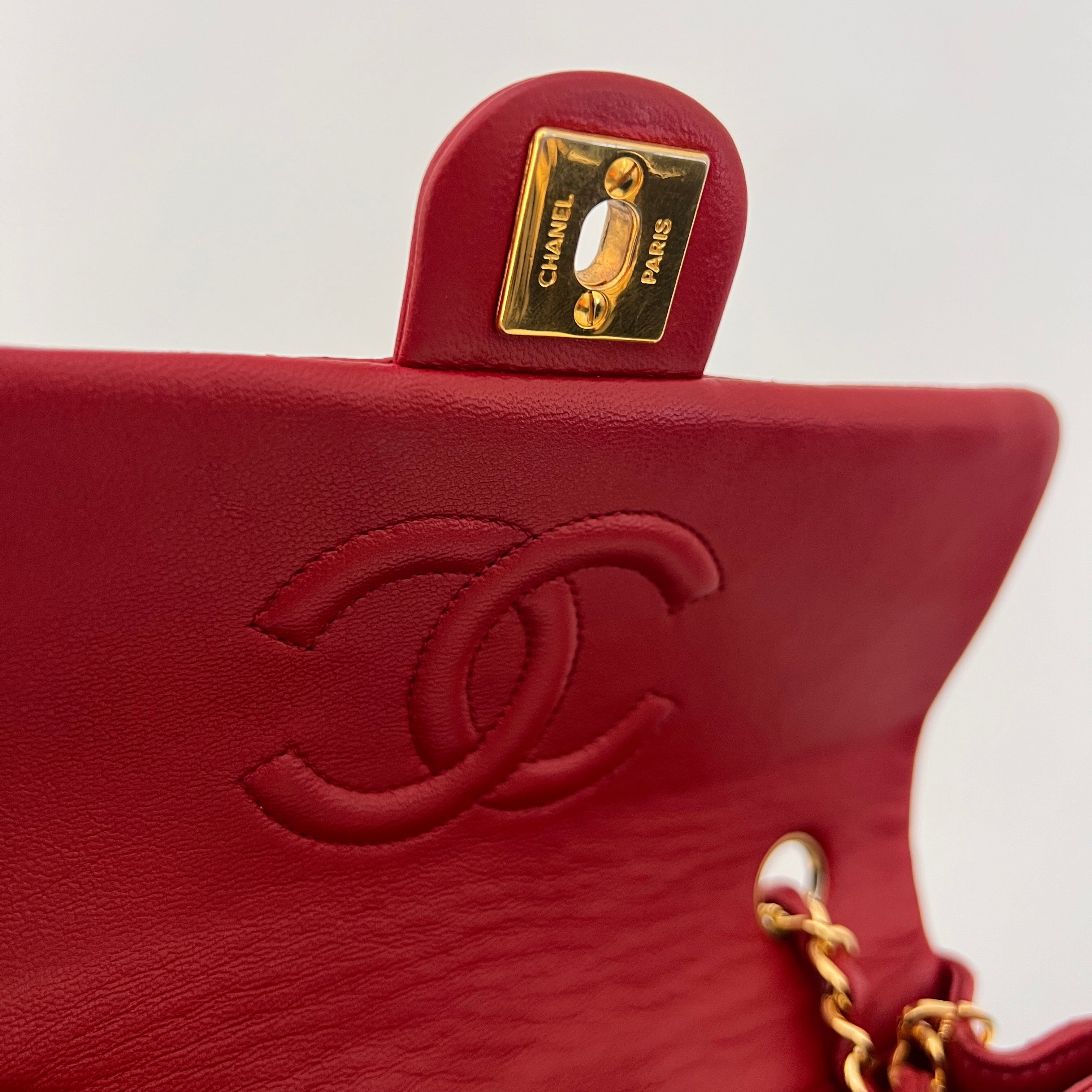 CHANEL Classic Mini Rectangular Shoulder Bag Red Lambskin 1989-1991