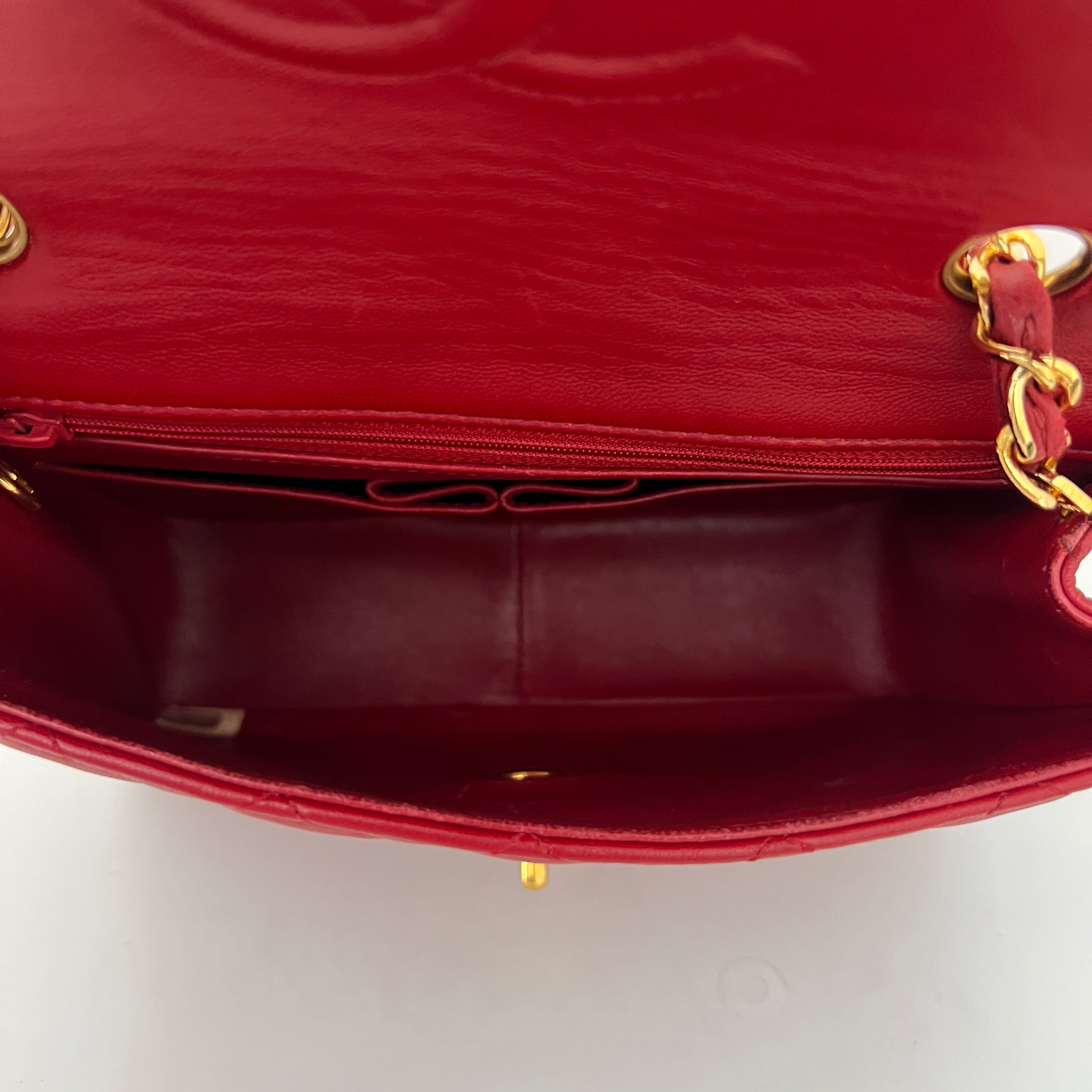 CHANEL Classic Mini Rectangular Shoulder Bag Red Lambskin 1989-1991