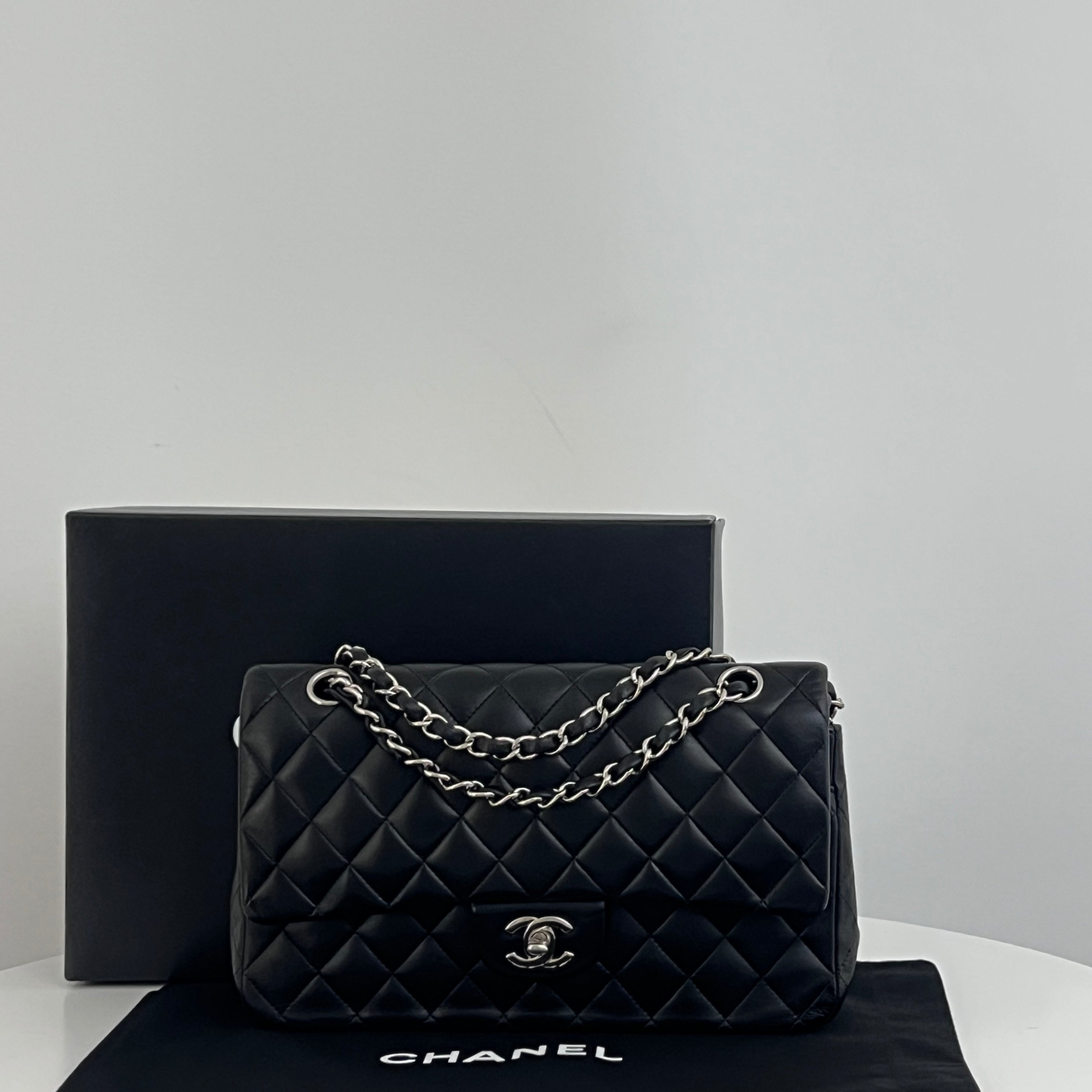 CHANEL Classic 11.12 Medium Shoulder Bag Black Lambskin 2009-2010