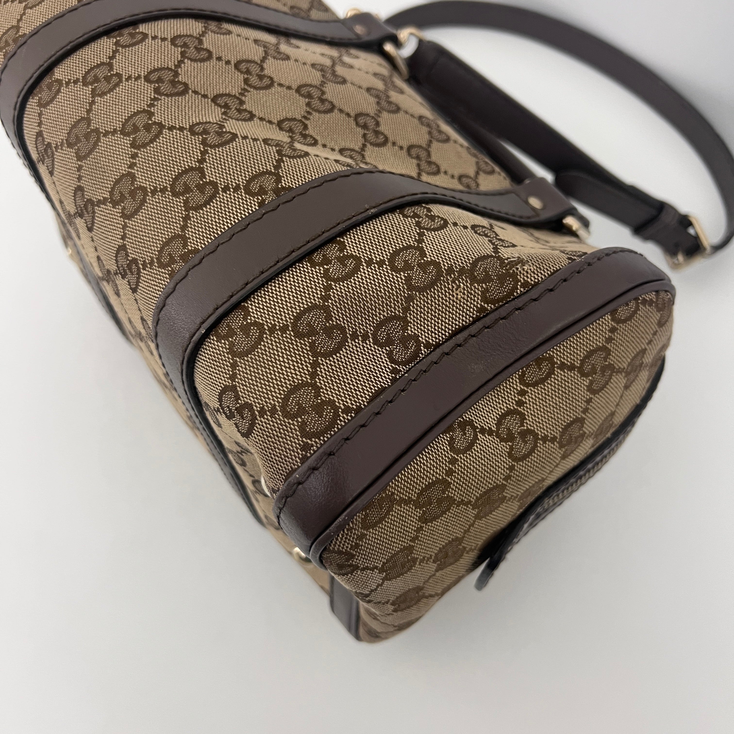 GUCCI Boston Brown Canvas and Leather Bag