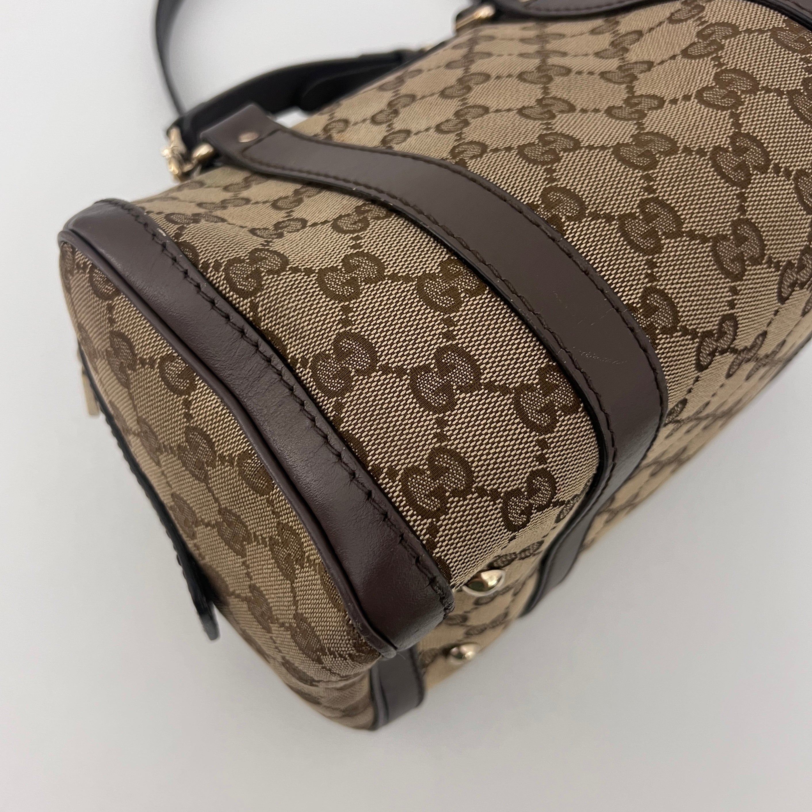 GUCCI Boston Brown Canvas and Leather Bag