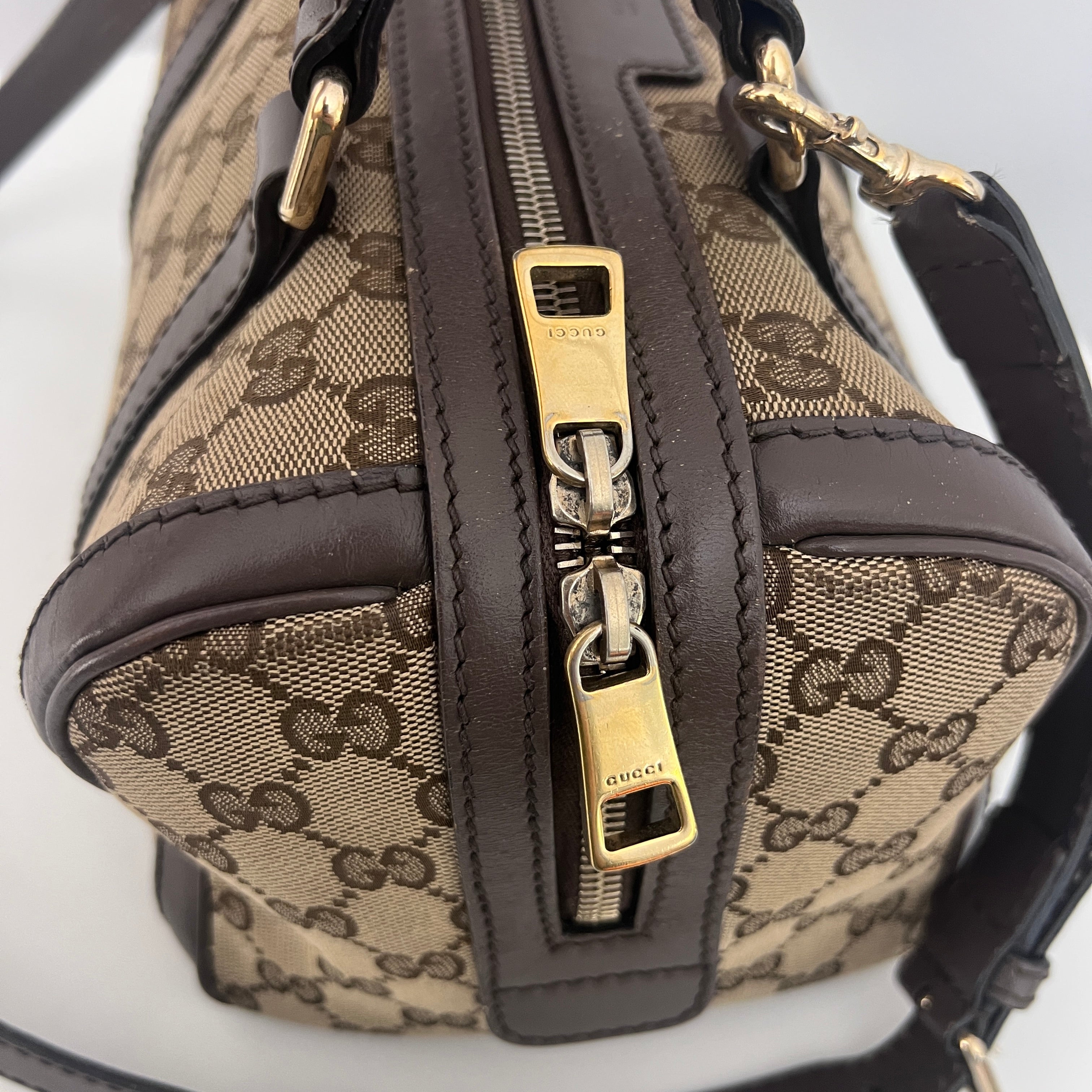 GUCCI Boston Brown Canvas and Leather Bag