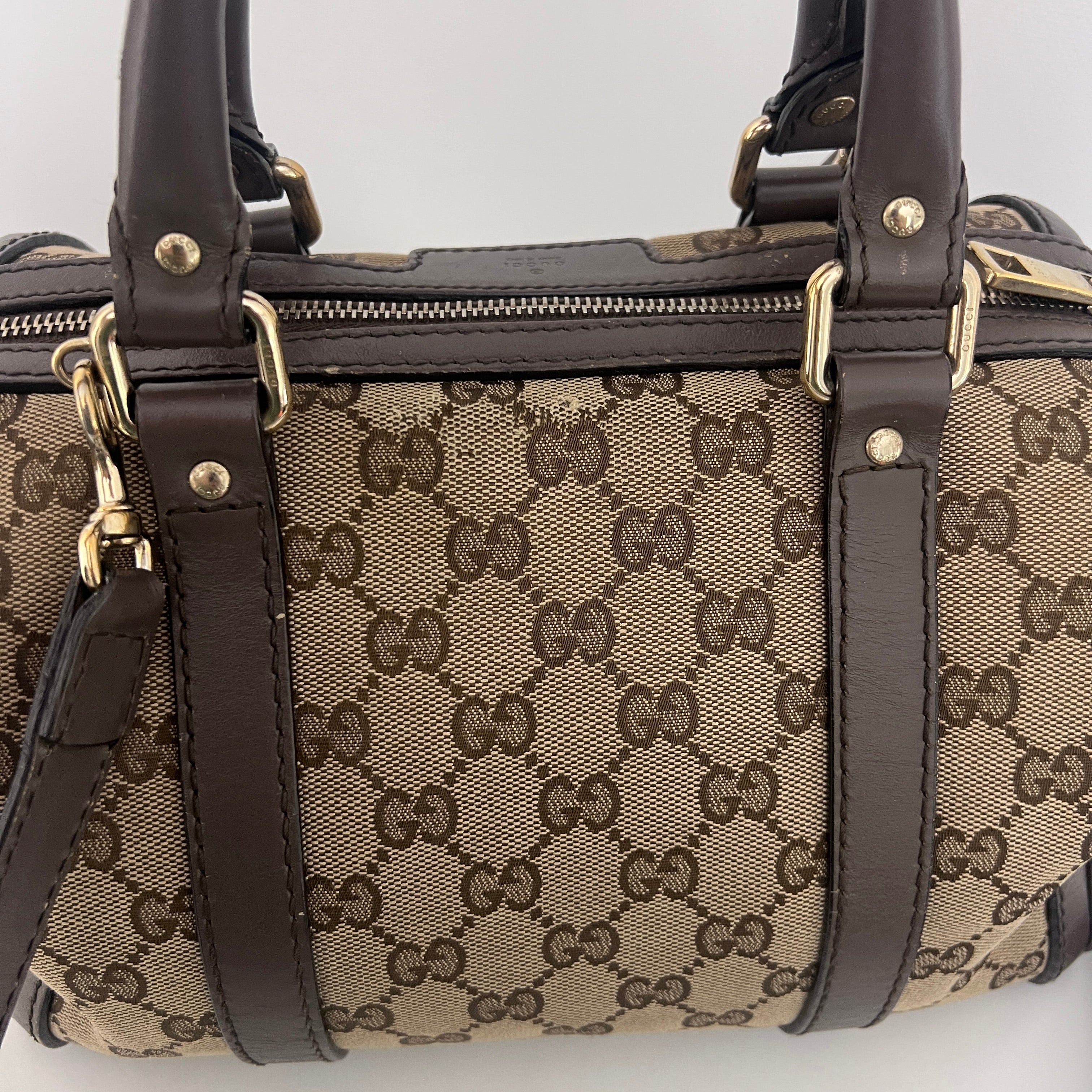 GUCCI Boston Brown Canvas and Leather Bag