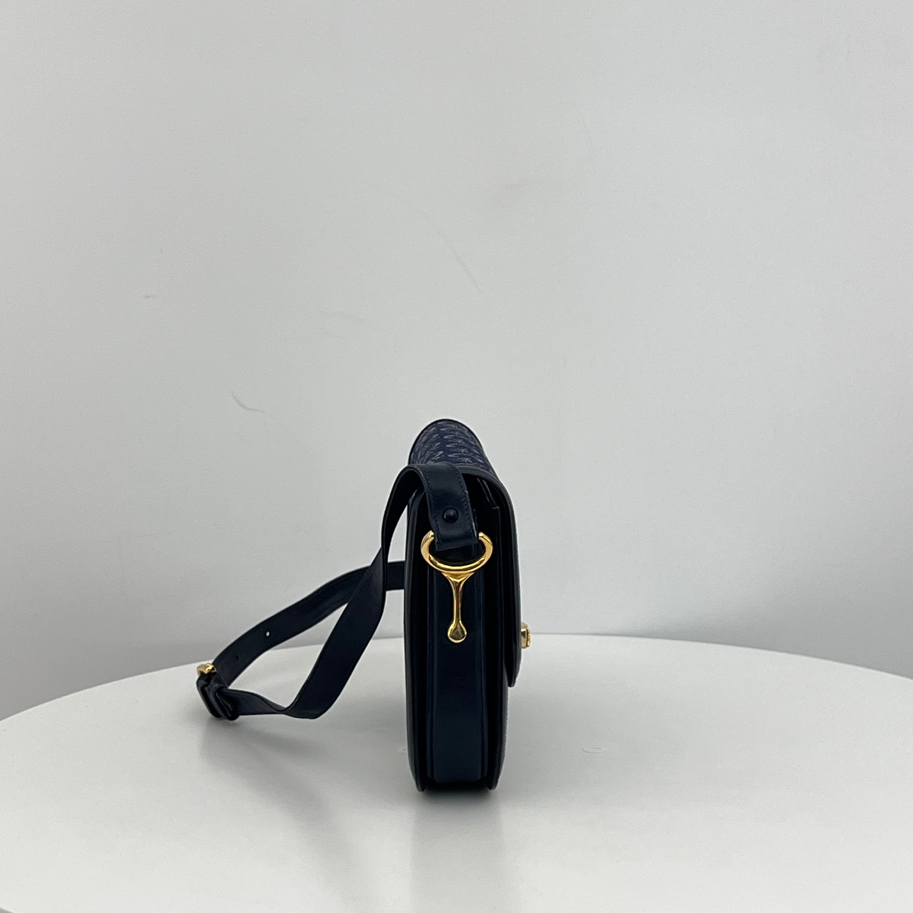 Bag CELINE Triomphe Macadam canvas and navy leather