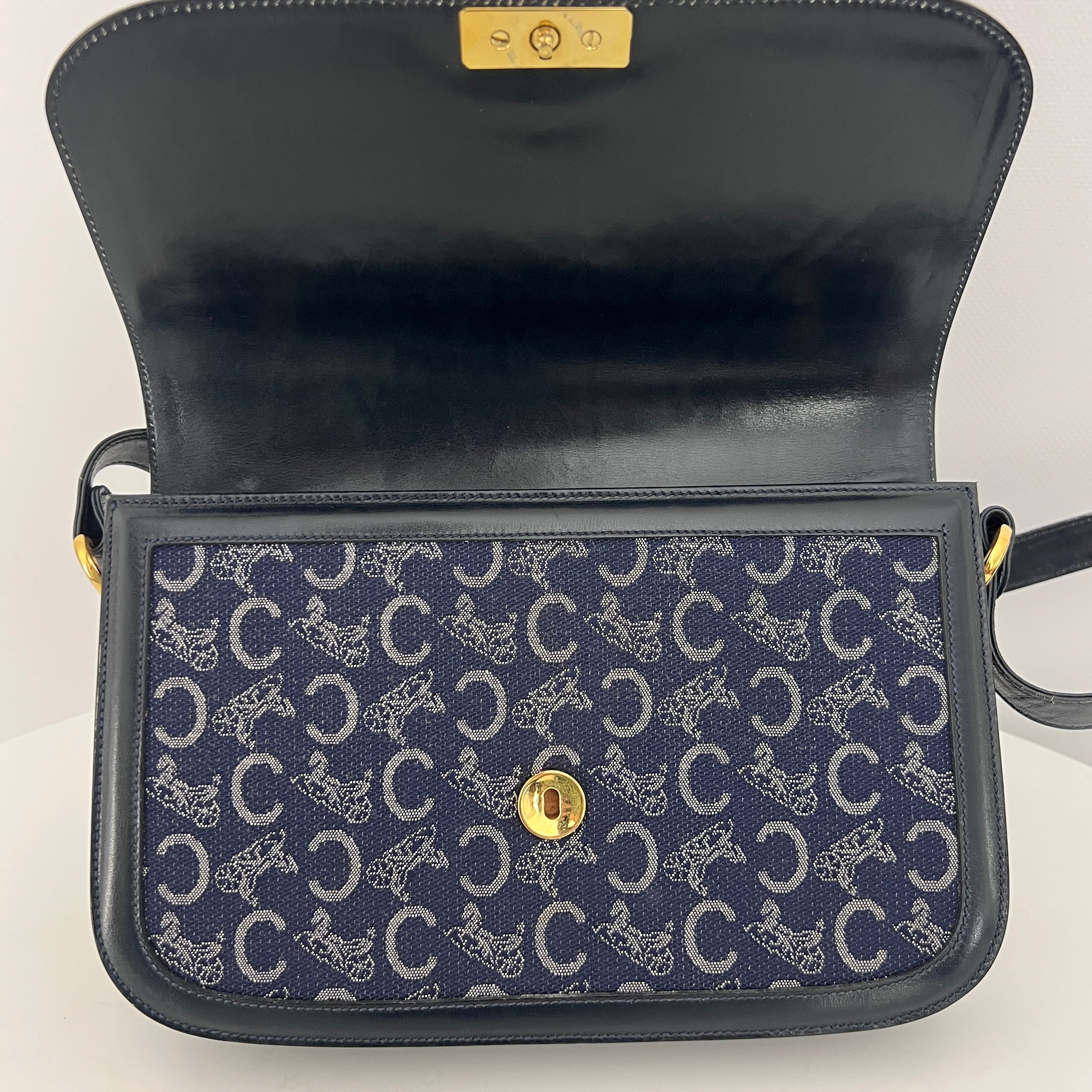 Bag CELINE Triomphe Macadam canvas and navy leather