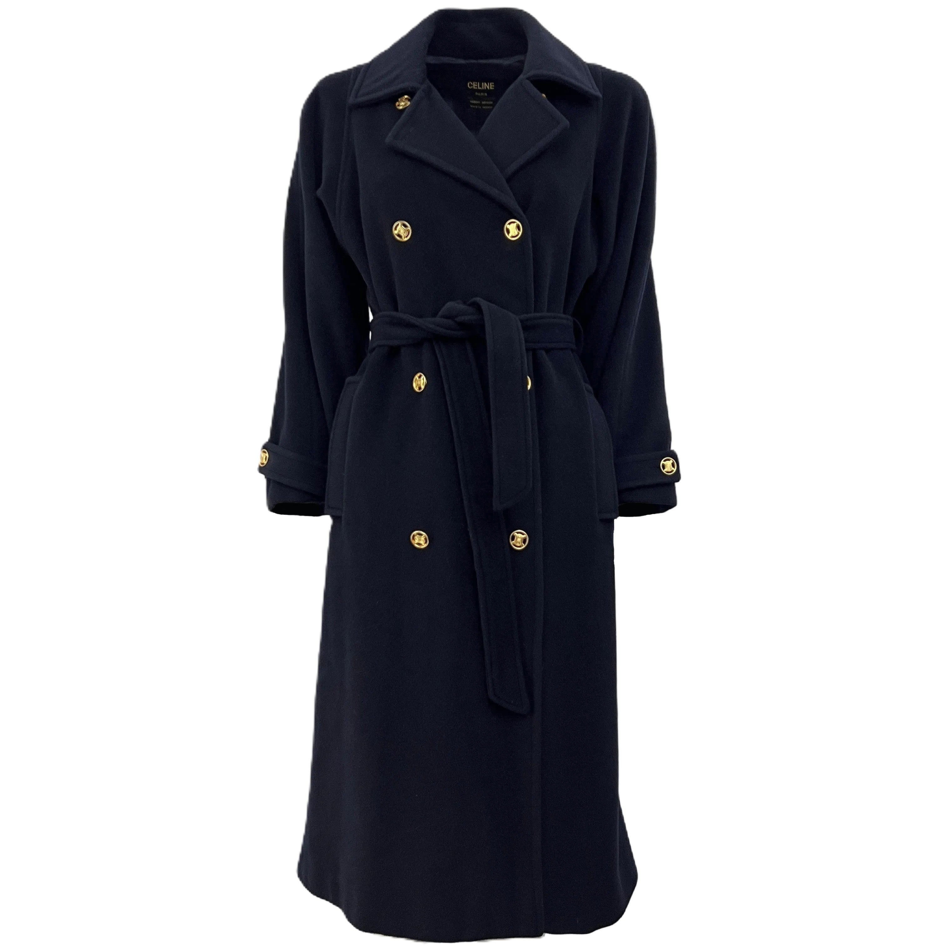 Vintage circa 1990 CELINE S navy wool coat