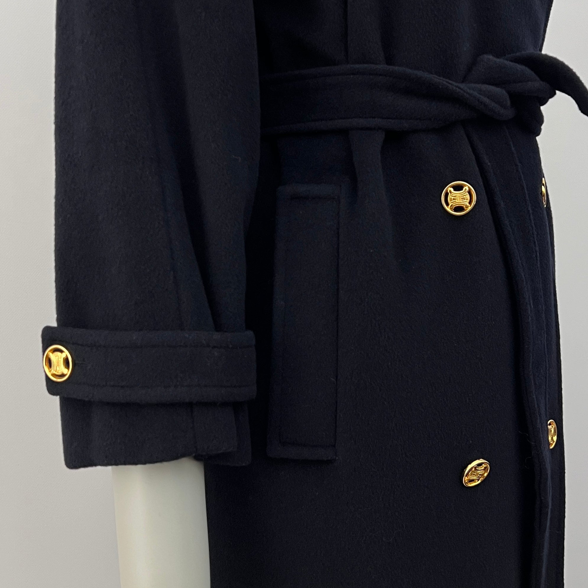 Vintage circa 1990 CELINE S navy wool coat