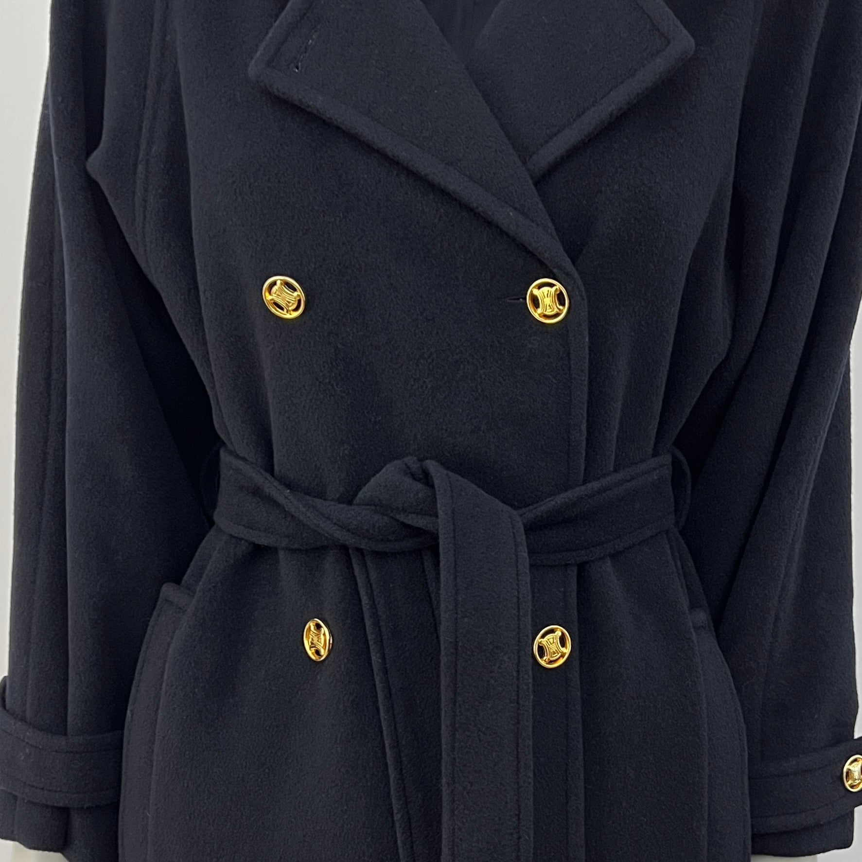 Vintage circa 1990 CELINE S navy wool coat