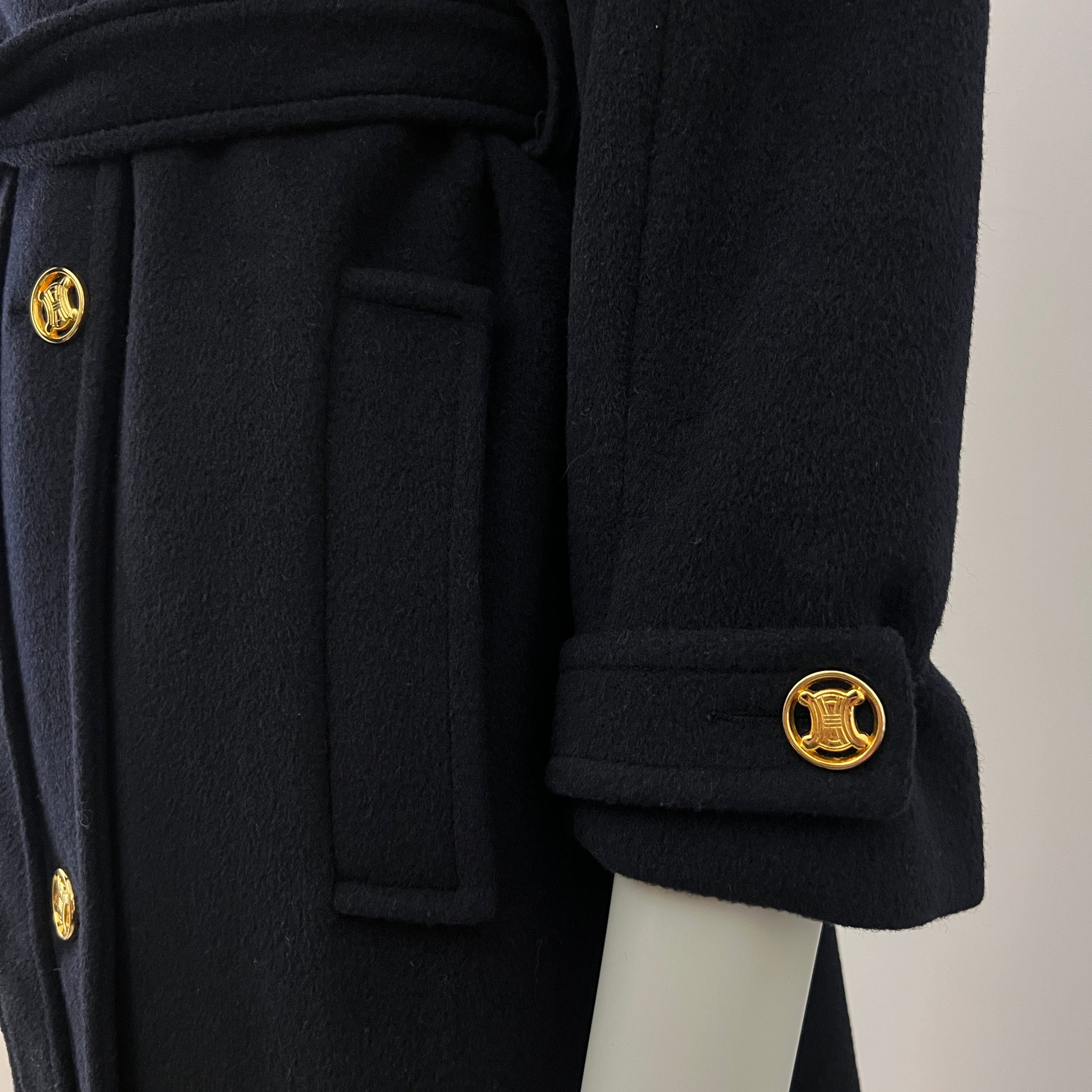 Vintage circa 1990 CELINE S navy wool coat