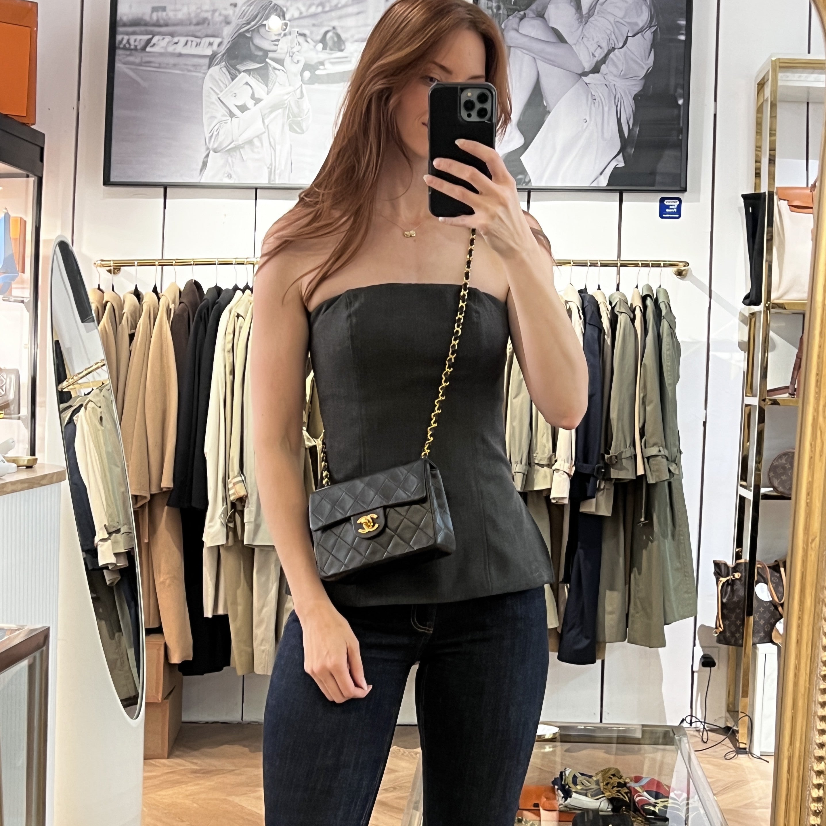 Sac à bandoulière CHANEL Classique Mini cuir d'agneau noir 1997-1999