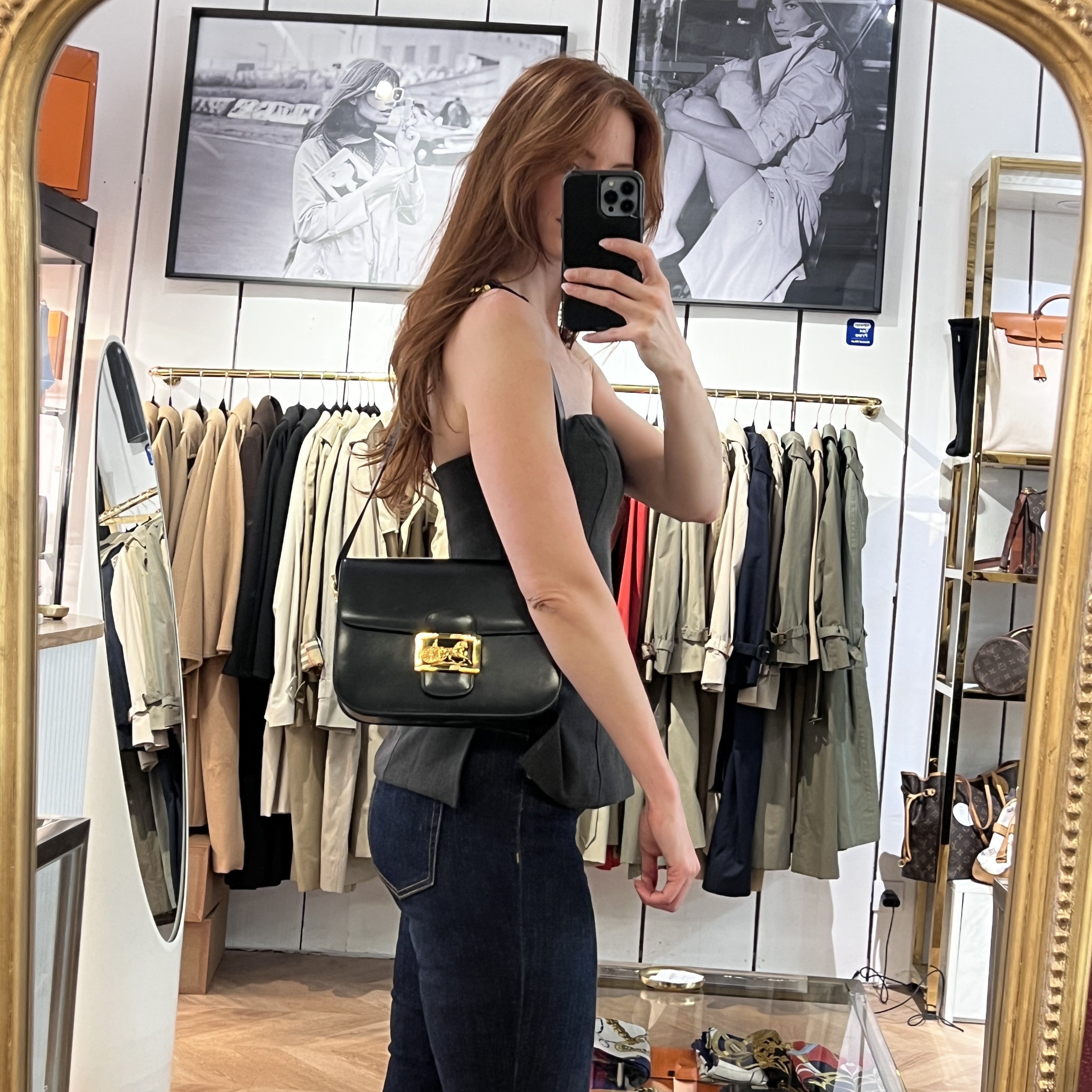 Sac CELINE Triomphe cuir lisse noir