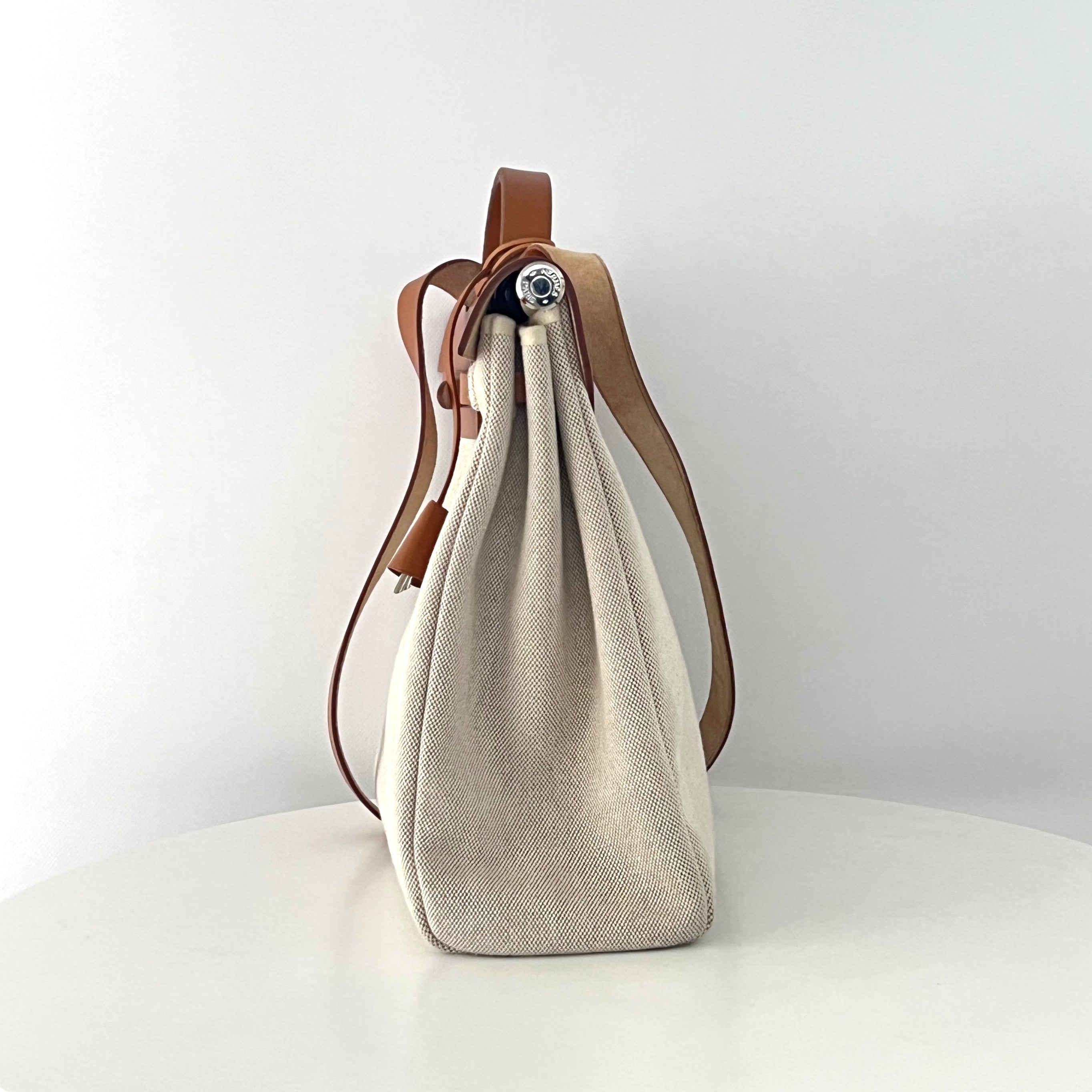 Sac à main HERMÈS Herbag 39 toile et cuir marron
