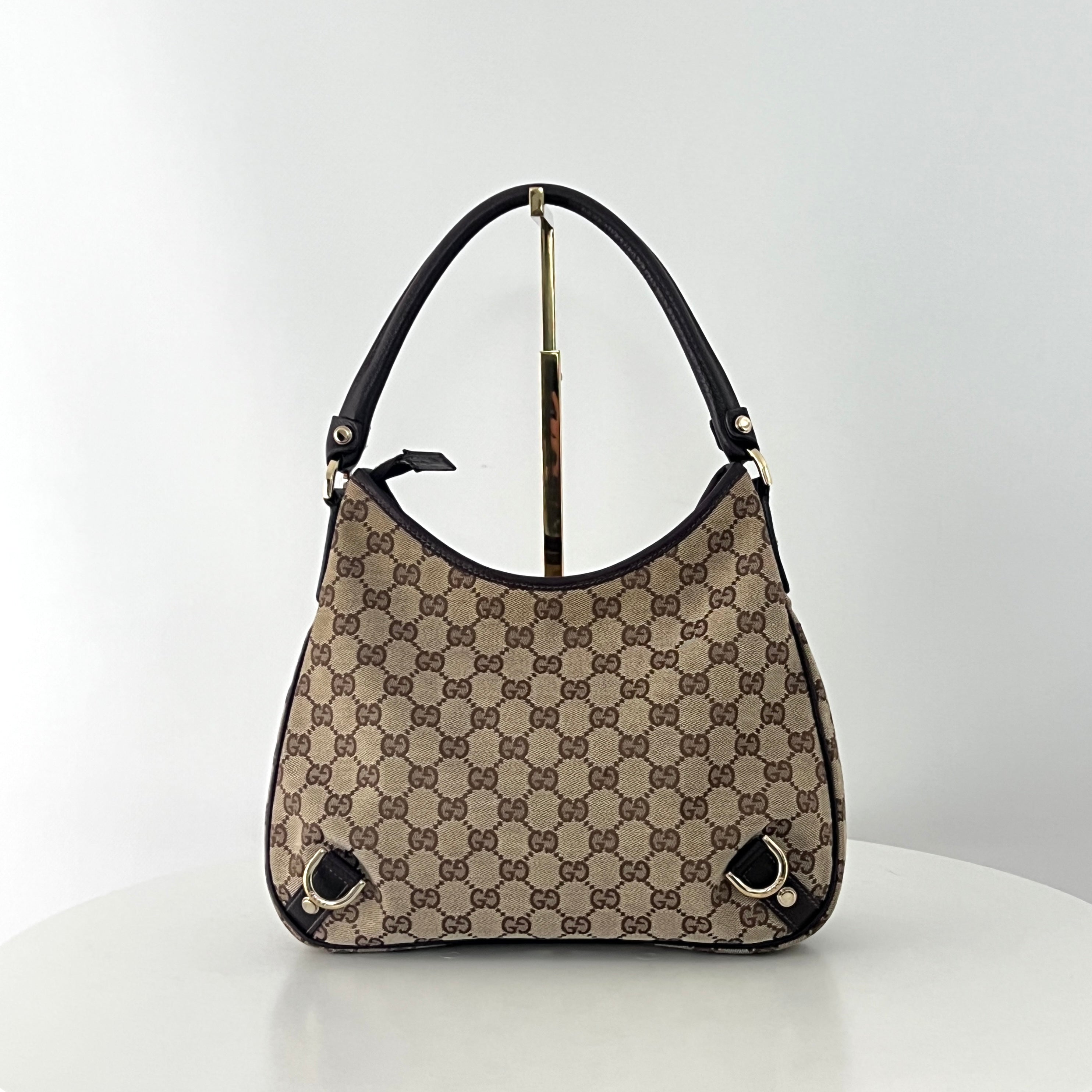 Sac à main GUCCI Hobo Abbey toile et cuir marron