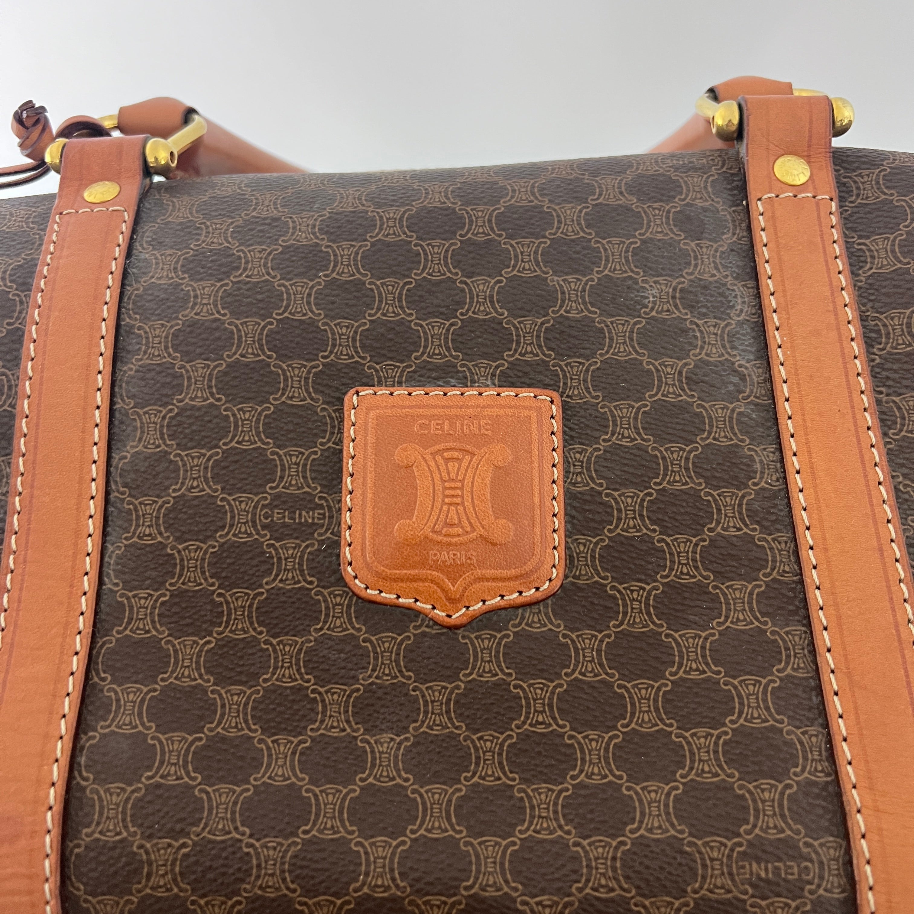 Sac à main CELINE Boston 45 toile et cuir marron