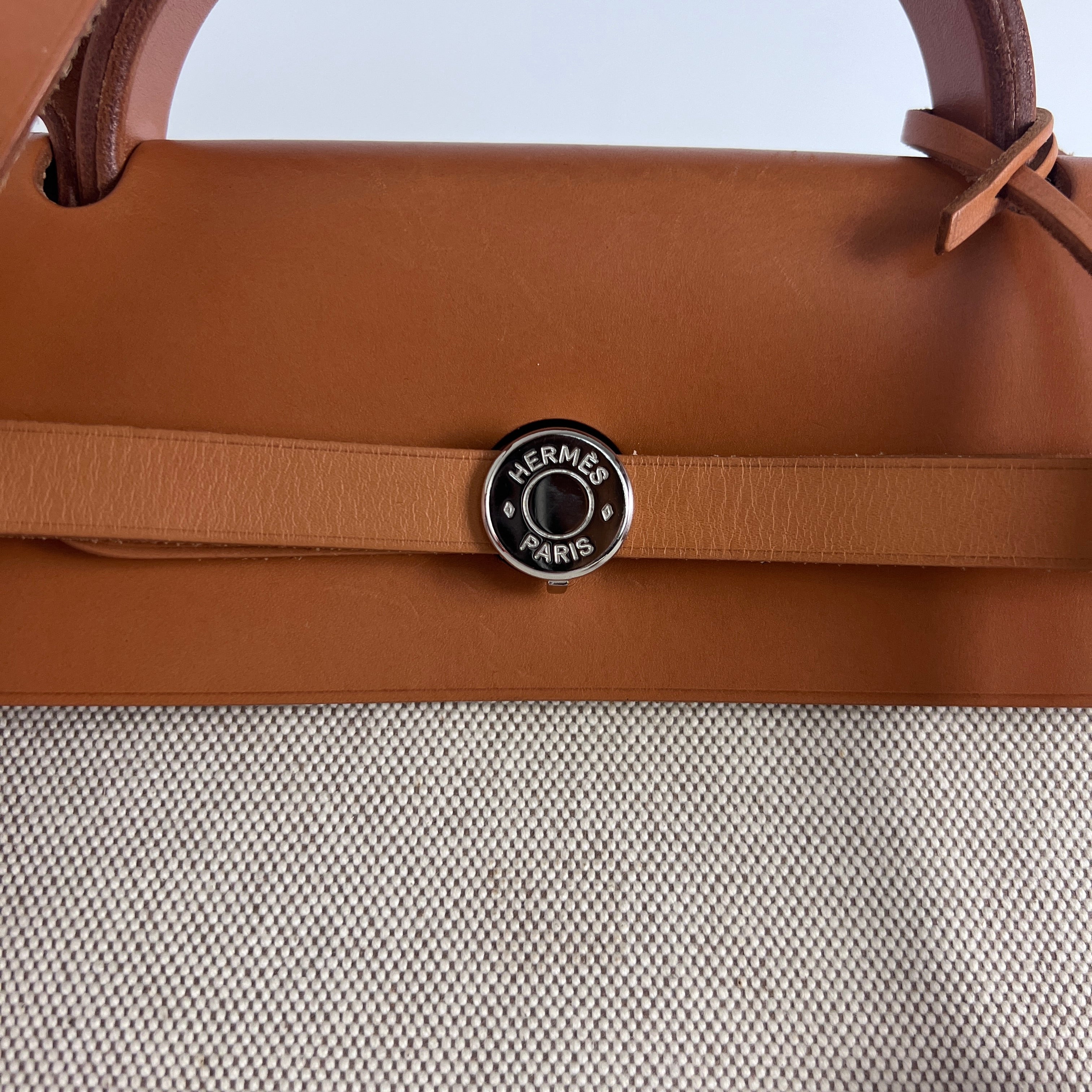 Sac à main HERMÈS Herbag 39 toile et cuir marron