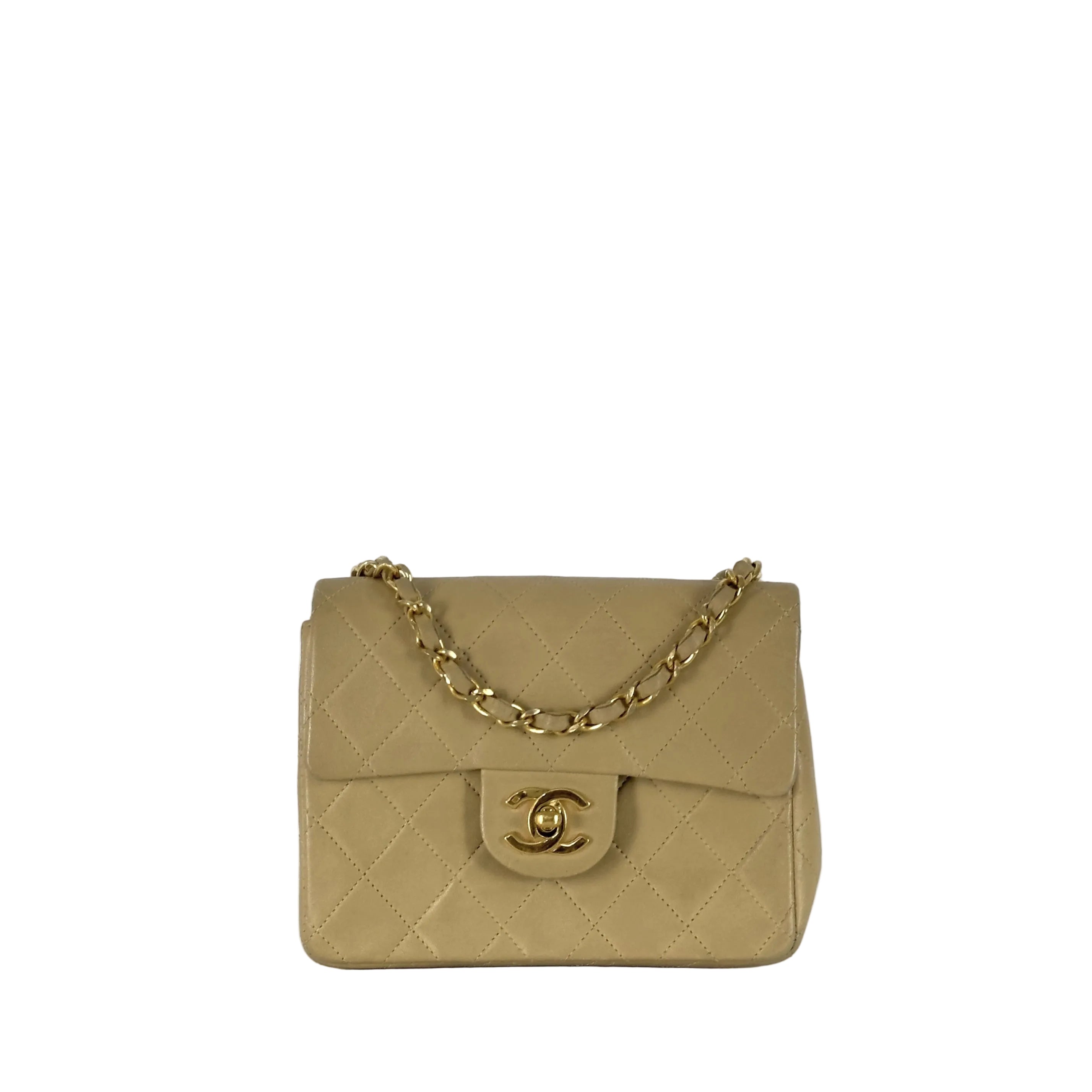 Sac à main CHANEL Timeless Classique Mini Single Flap cuir d'agneau beige