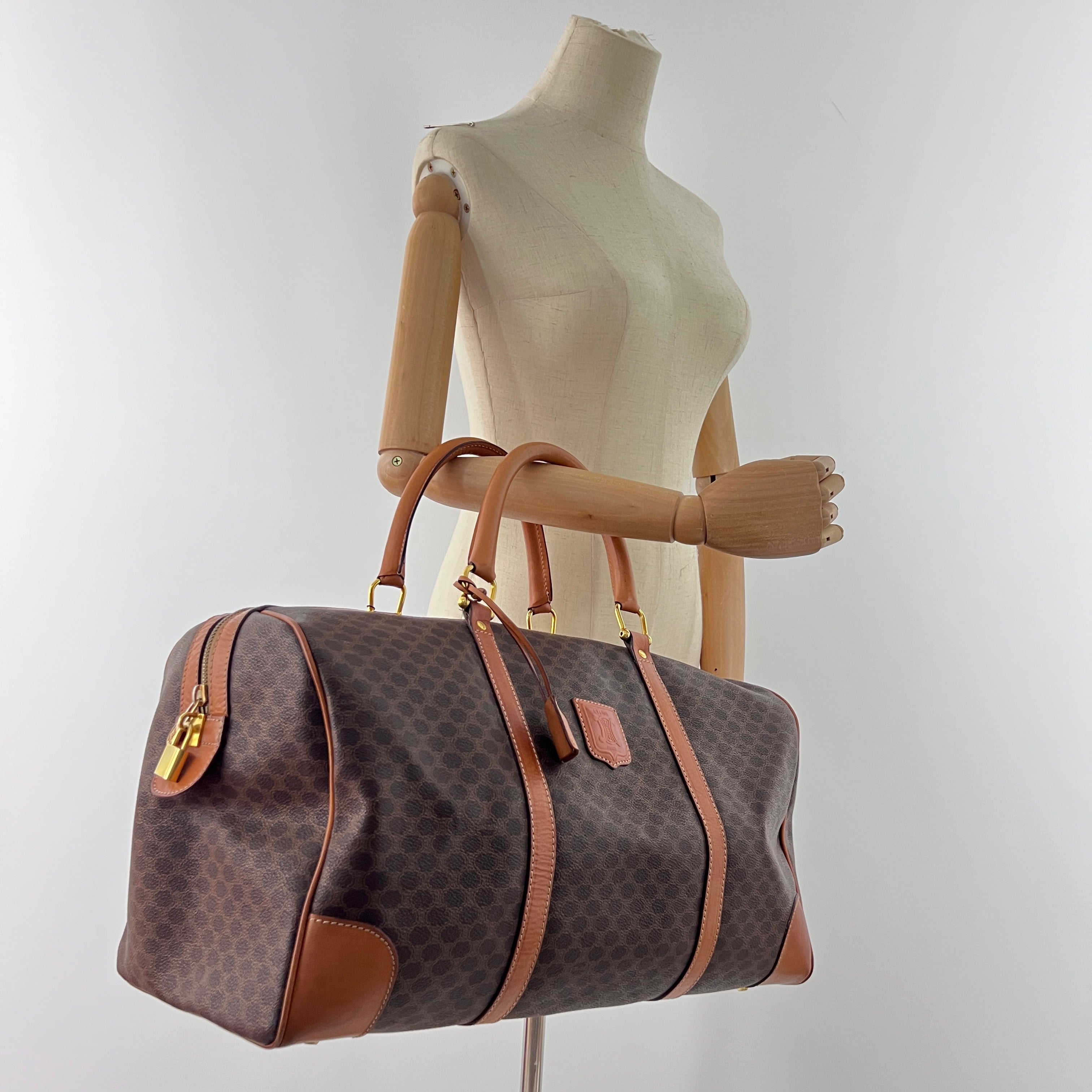 CELINE Boston 45 handbag in brown canvas and leather