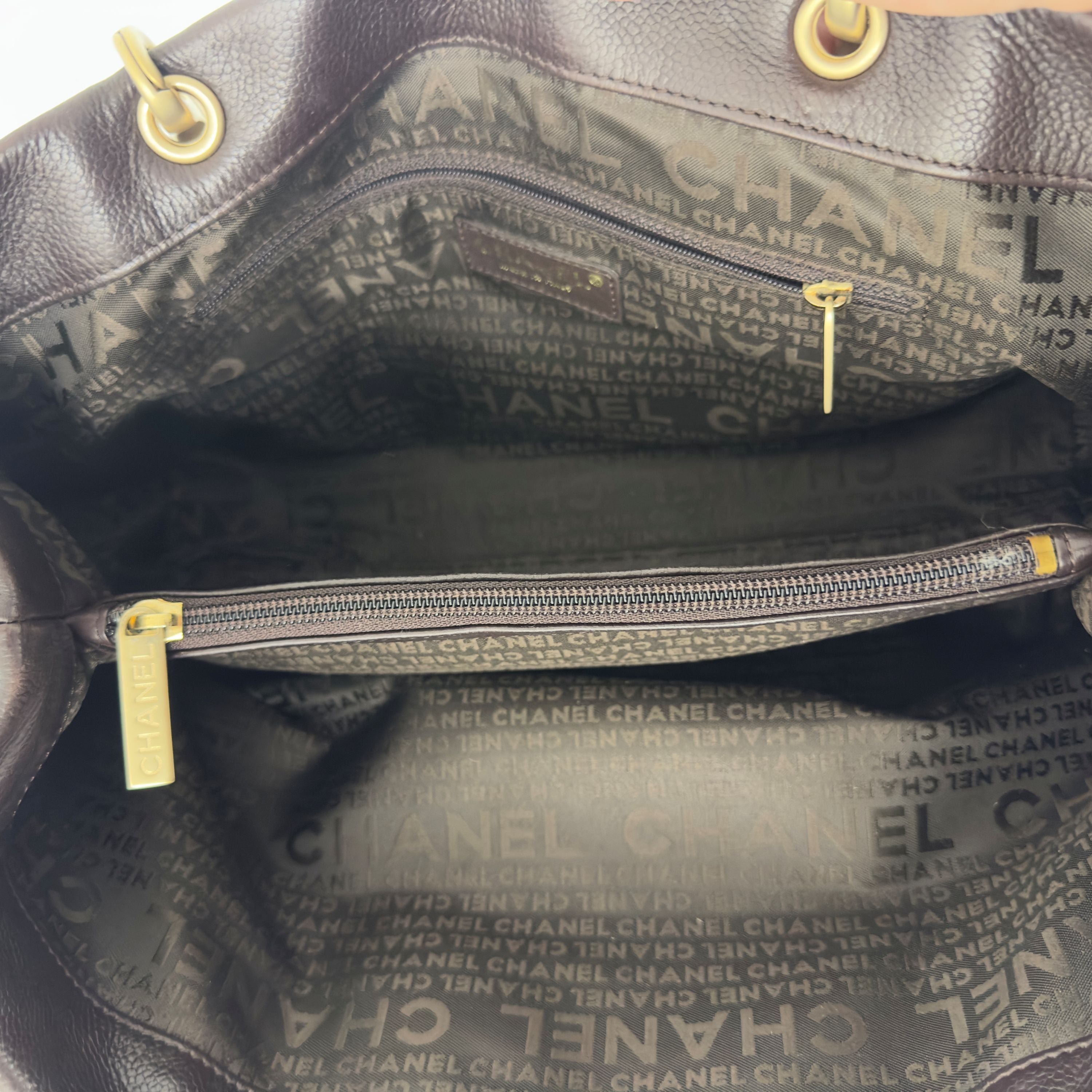 Sac à main CHANEL Tote Top Handle cuir caviar marron