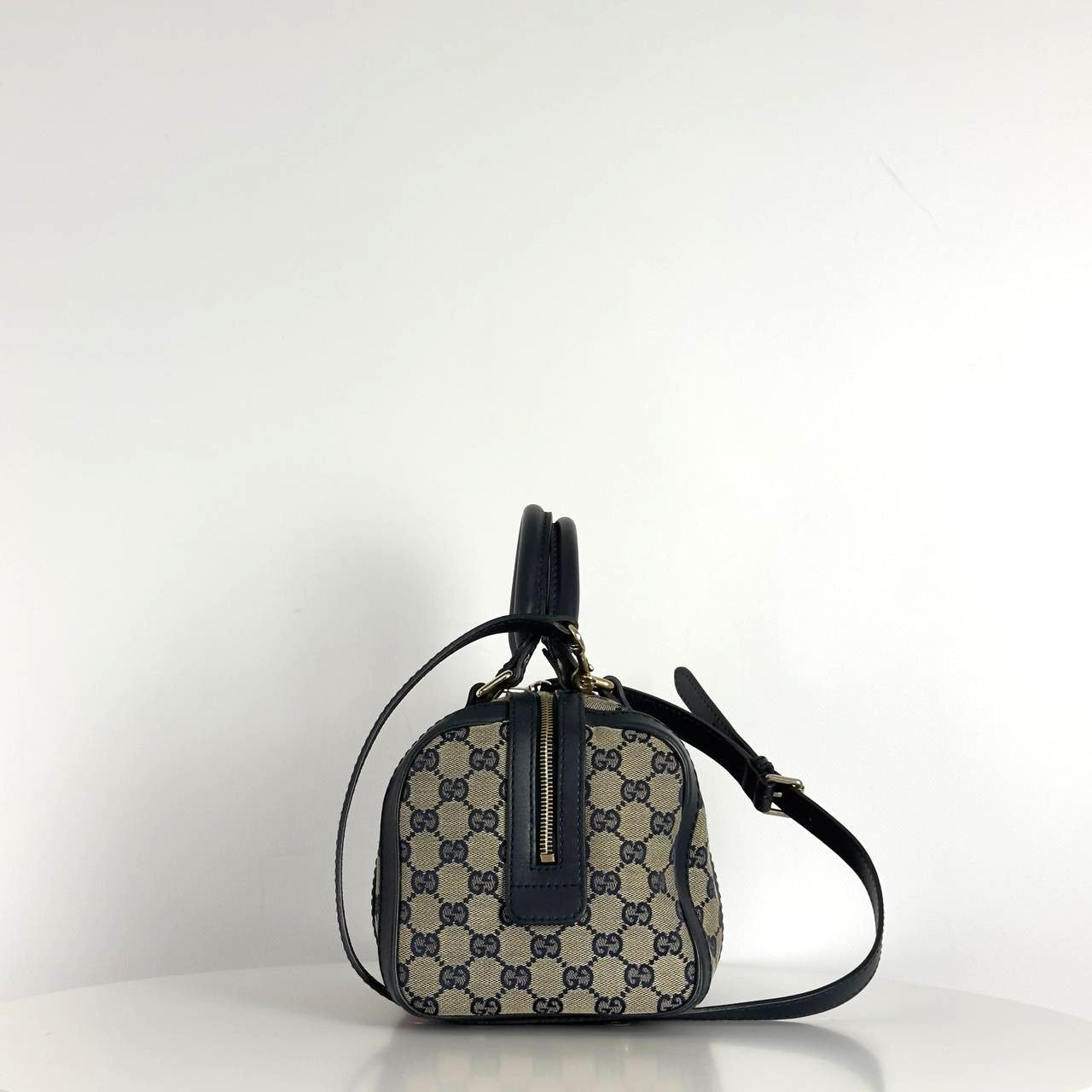 Sac à main GUCCI Boston Small toile et cuir bleu nuit