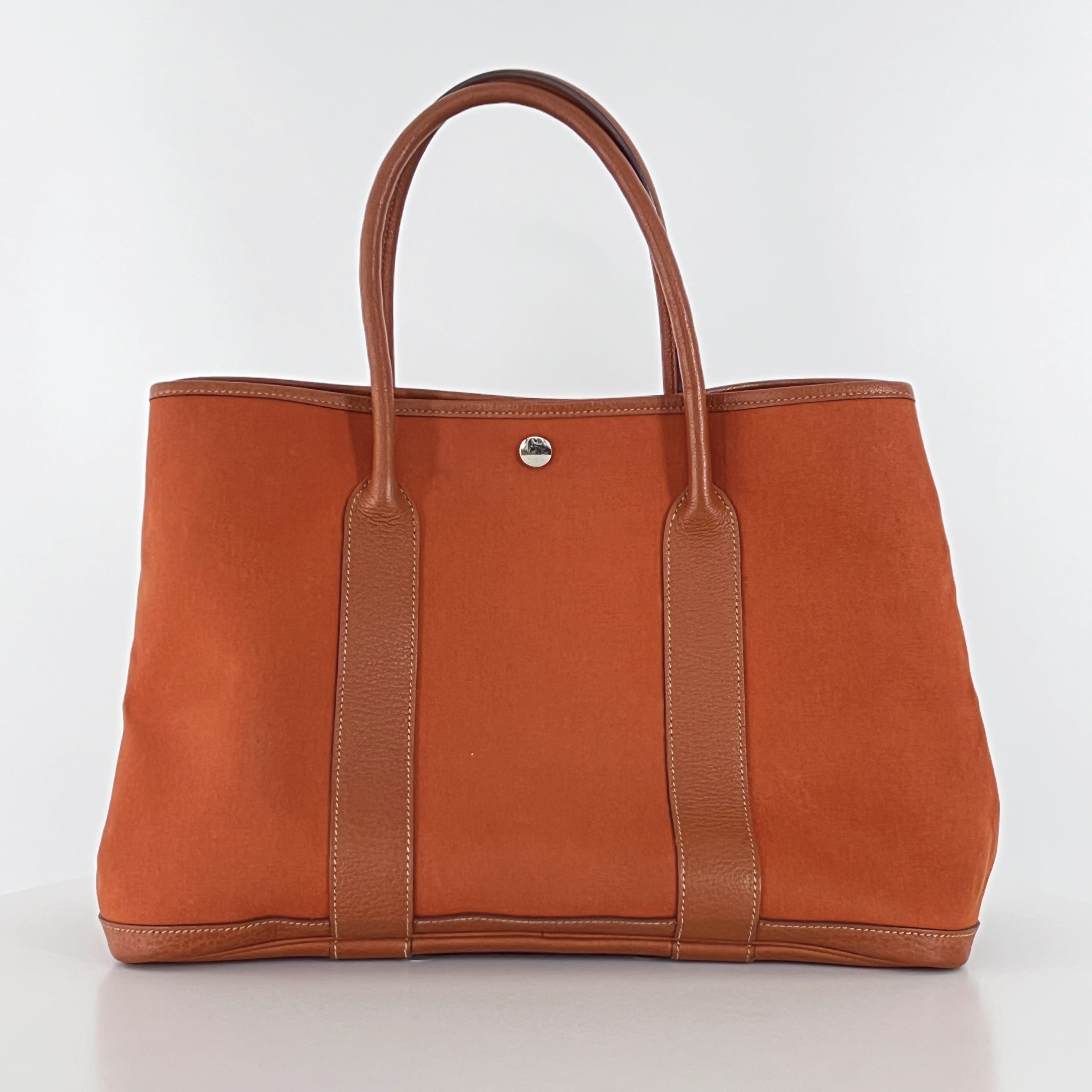 Sac à main HERMÈS Garden Party toile et cuir orange