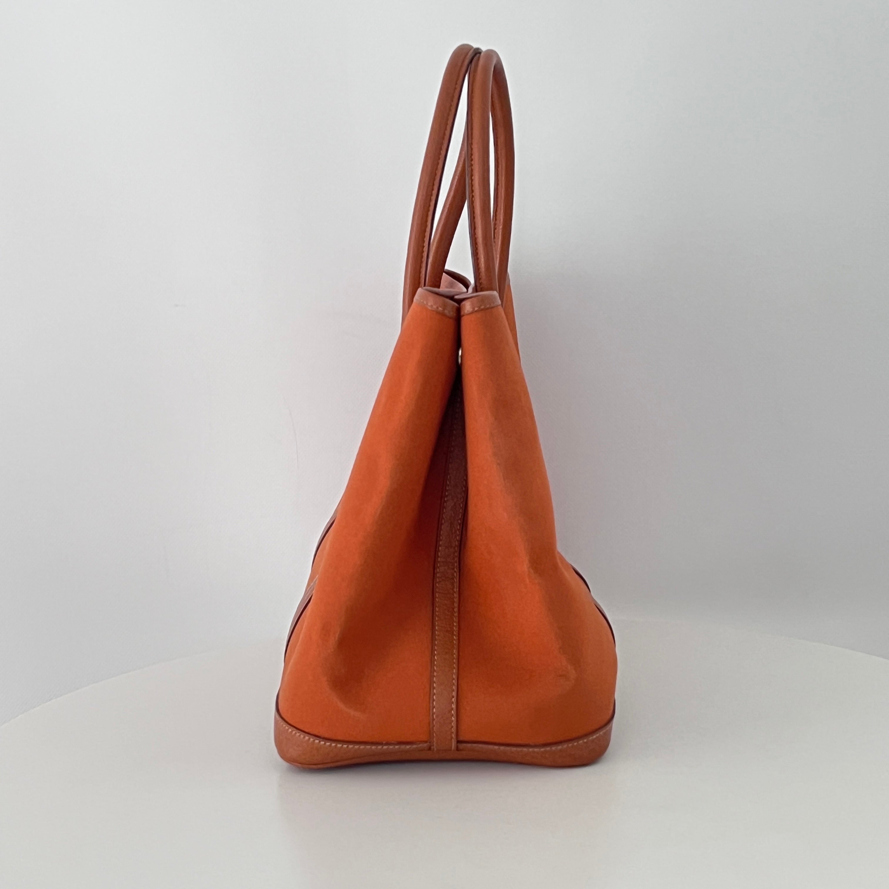 Sac à main HERMÈS Garden Party toile et cuir orange