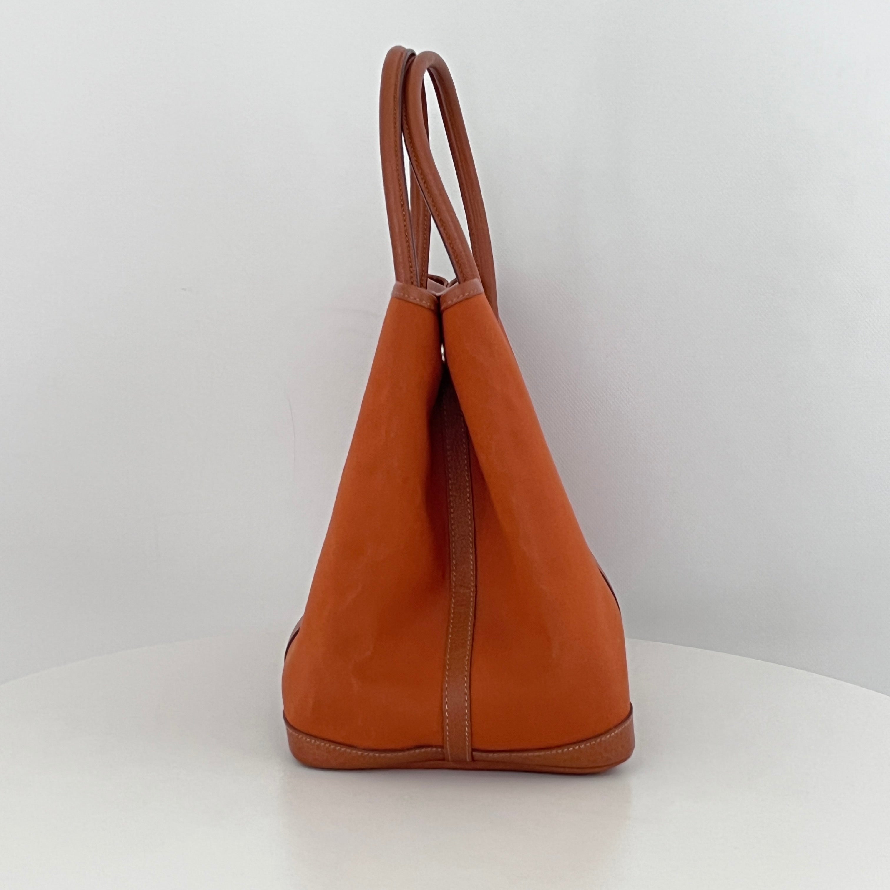 Sac à main HERMÈS Garden Party toile et cuir orange